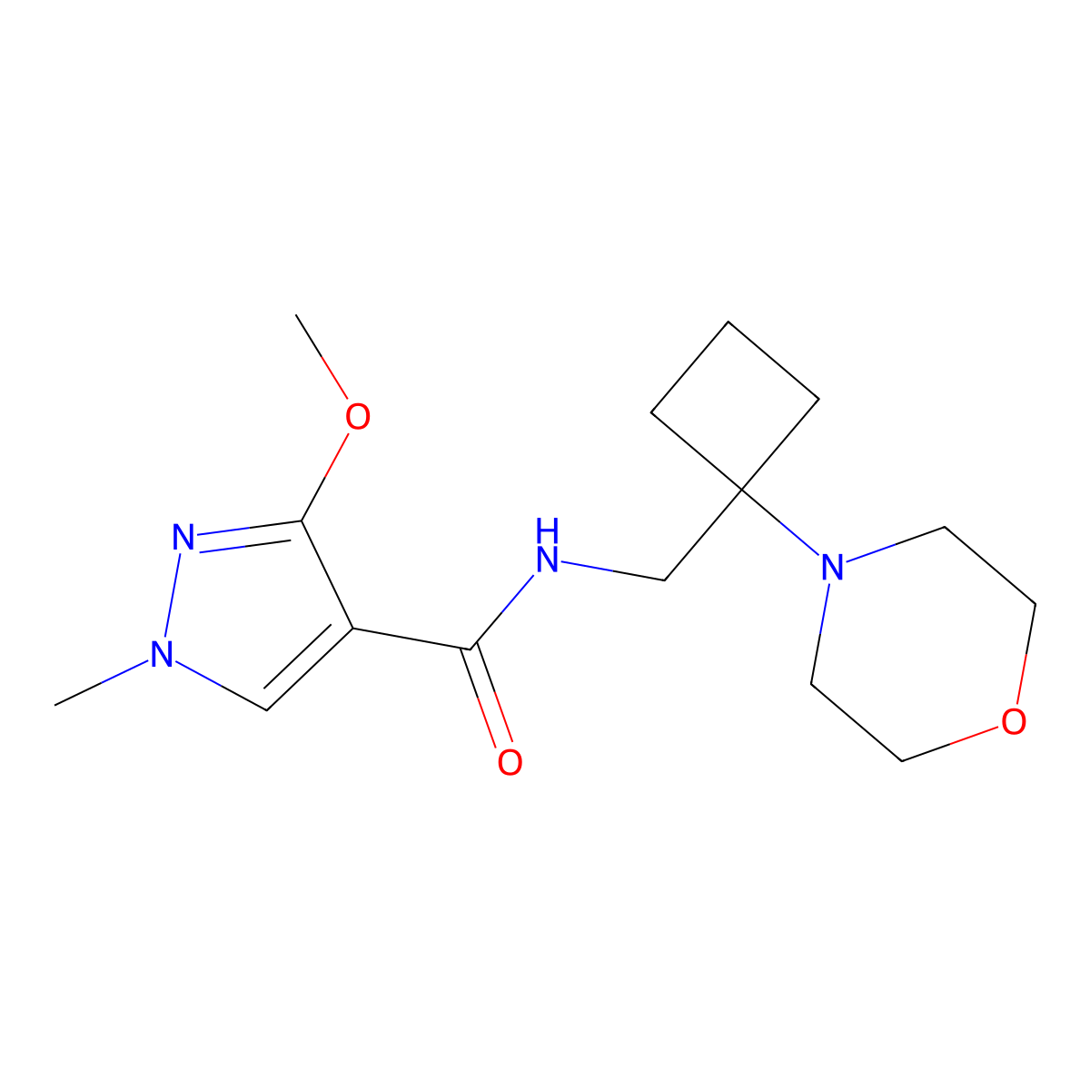 3-methoxy-1-methyl-N-{[1-(morpholin-4-yl)cyclobutyl]methyl}-1H-pyrazole-4-carboxamide molecular structure, CAS 2380094-91-5