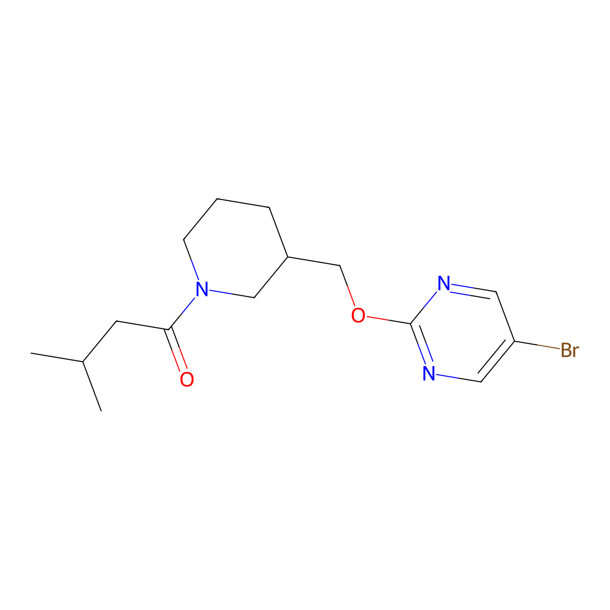 1-(3-{[(5-Bromopyrimidin-2-yl)oxy]methyl}piperidin-1-yl)-3-methylbutan-1-one molecular structure, CAS 2380094-92-6