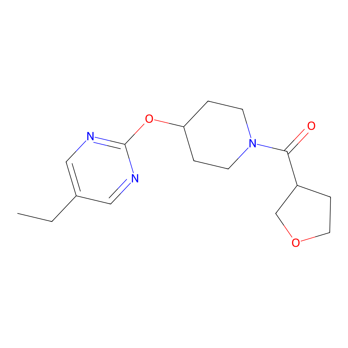 5-Ethyl-2-{[1-(oxolane-3-carbonyl)piperidin-4-yl]oxy}pyrimidine molecular structure, CAS 2380094-94-8