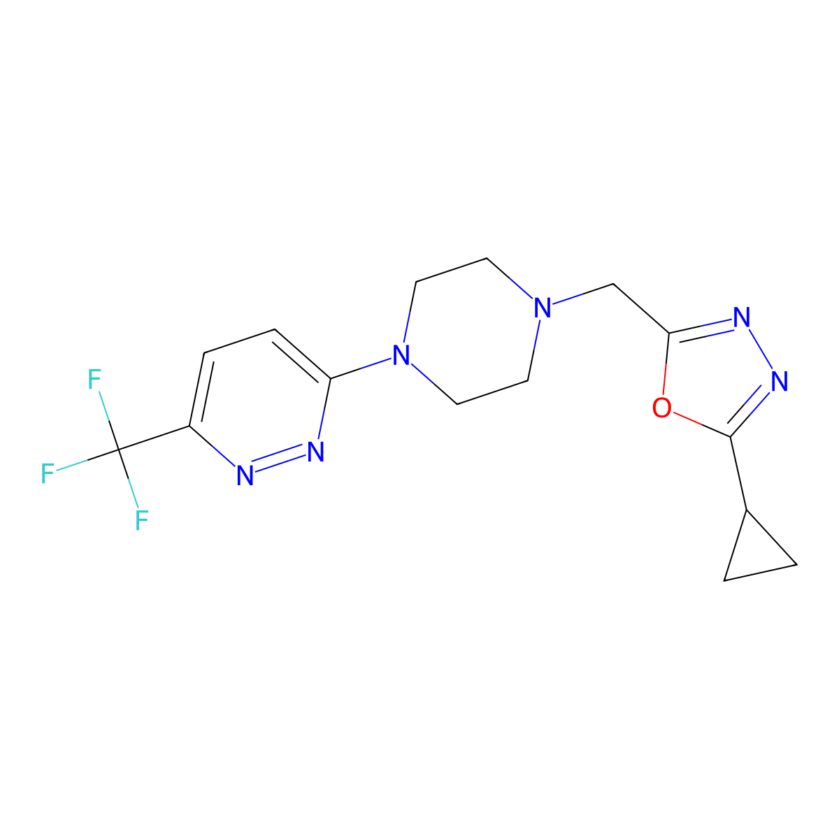 3-{4-[(5-Cyclopropyl-1,3,4-oxadiazol-2-yl)methyl]piperazin-1-yl}-6-(trifluoromethyl)pyridazine molecular structure, CAS 2380094-96-0