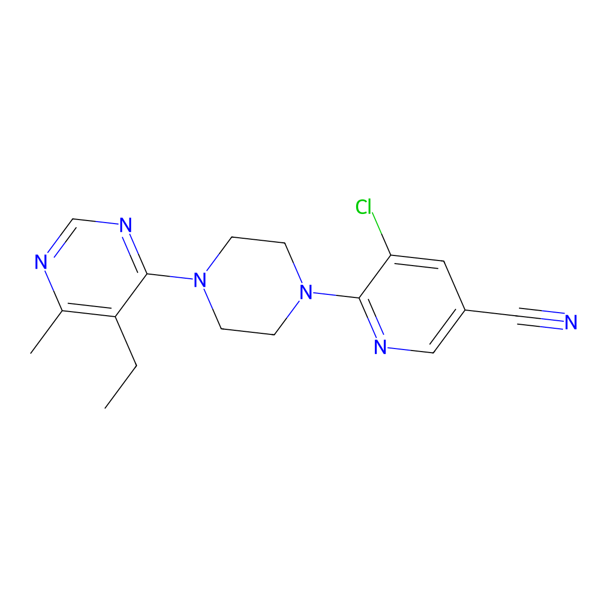 5-Chloro-6-[4-(5-ethyl-6-methylpyrimidin-4-yl)piperazin-1-yl]pyridine-3-carbonitrile molecular structure, CAS 2380095-02-1