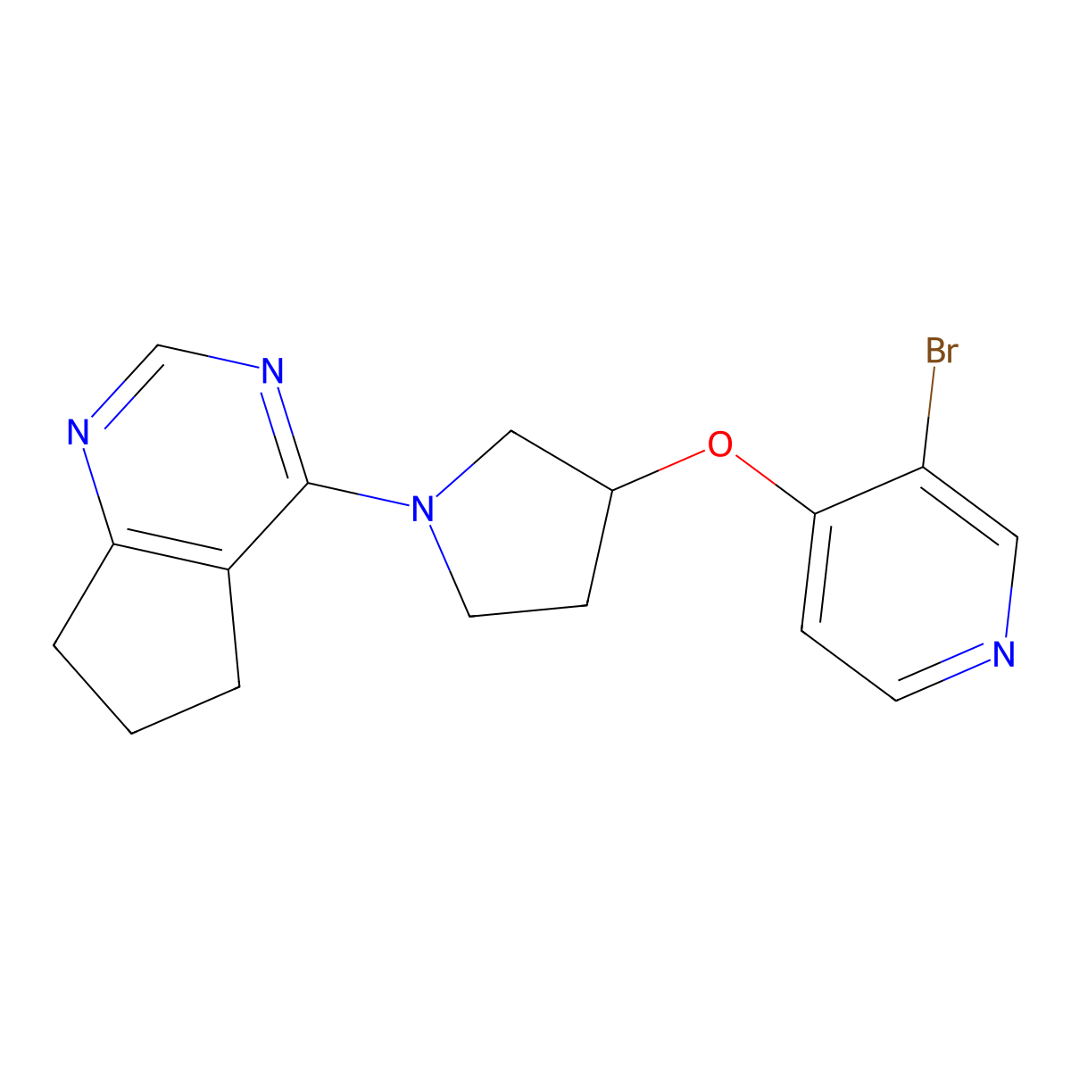 3-bromo-4-[(1-{5H,6H,7H-cyclopenta[d]pyrimidin-4-yl}pyrrolidin-3-yl)oxy]pyridine molecular structure, CAS 2380095-06-5