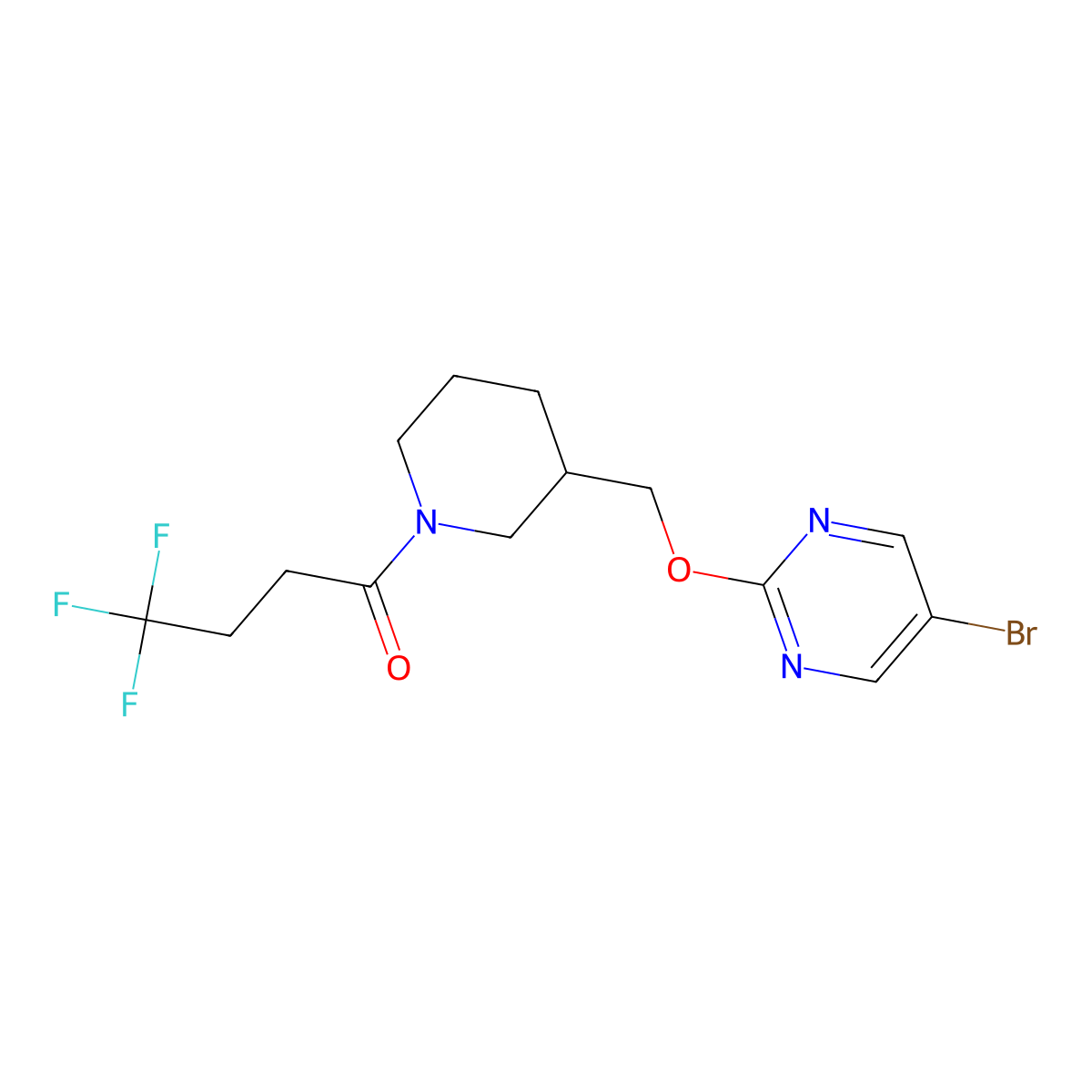 1-(3-{[(5-Bromopyrimidin-2-yl)oxy]methyl}piperidin-1-yl)-4,4,4-trifluorobutan-1-one molecular structure, CAS 2380095-14-5