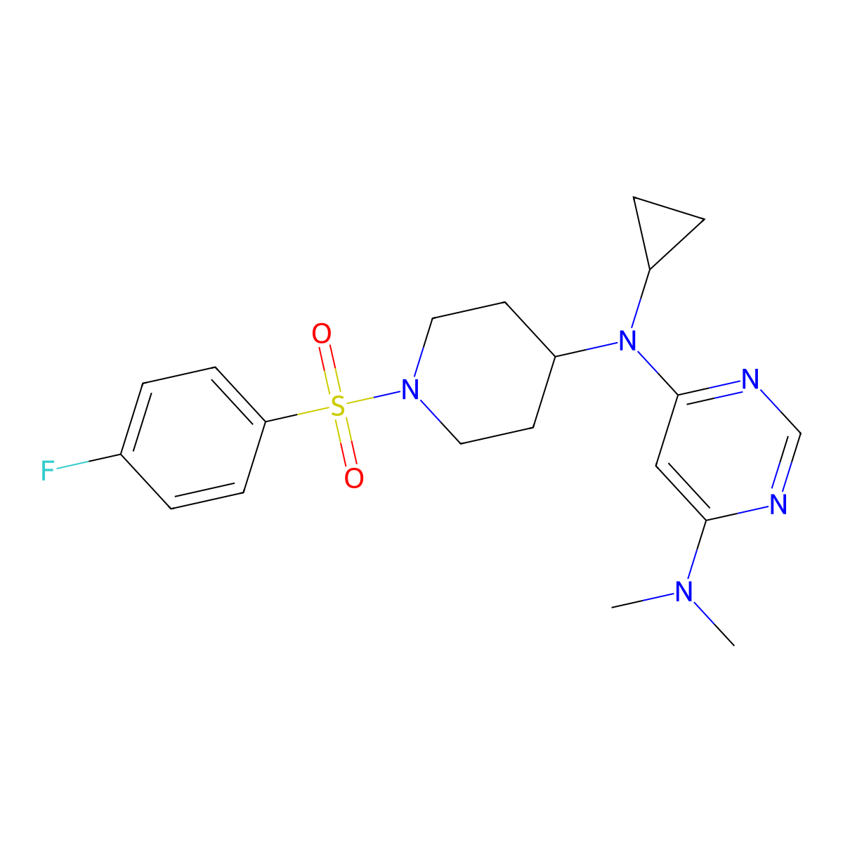 N4-cyclopropyl-N4-[1-(4-fluorobenzenesulfonyl)piperidin-4-yl]-N6,N6-dimethylpyrimidine-4,6-diamine molecular structure, CAS 2380095-19-0