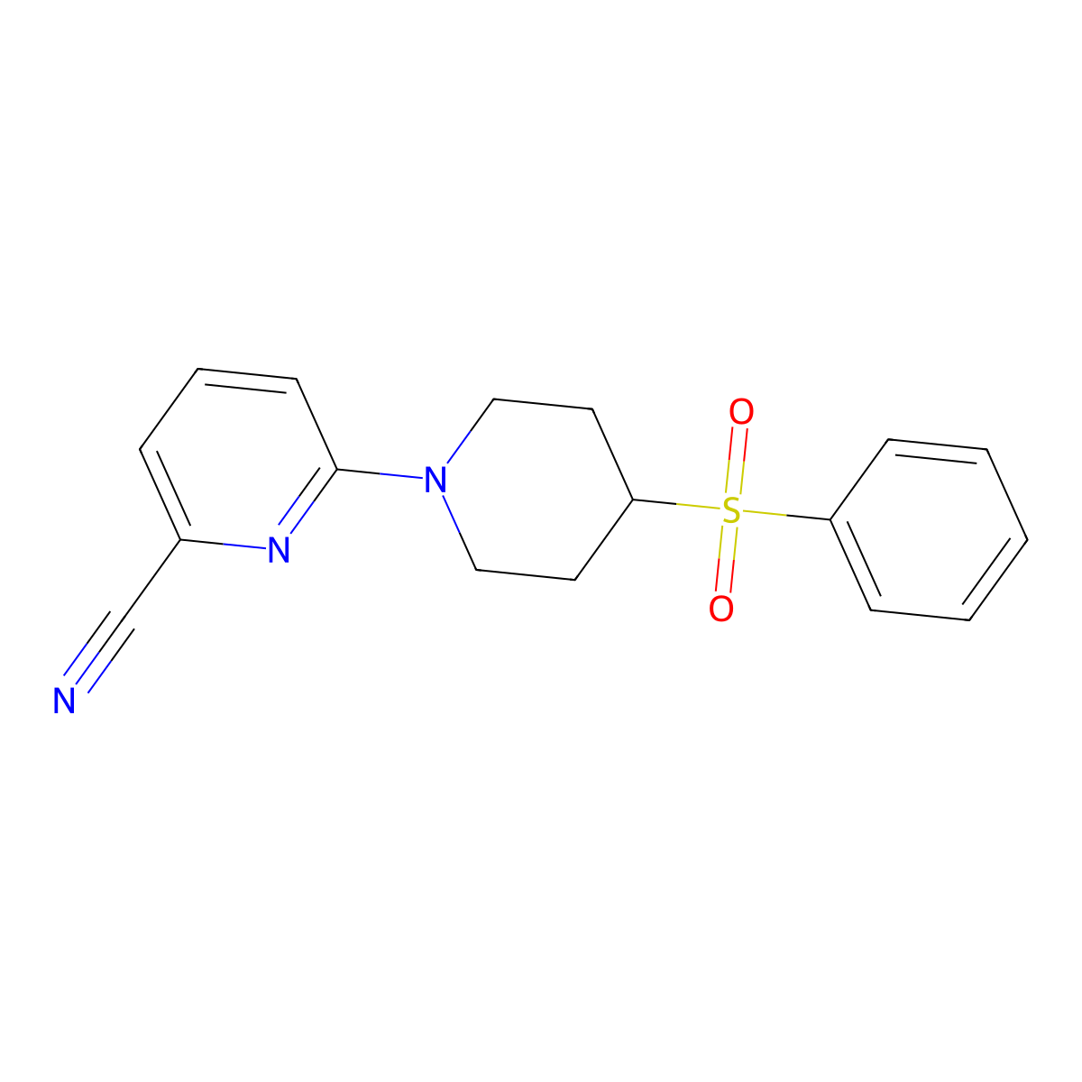 6-[4-(Benzenesulfonyl)piperidin-1-yl]pyridine-2-carbonitrile molecular structure, CAS 2380095-20-3