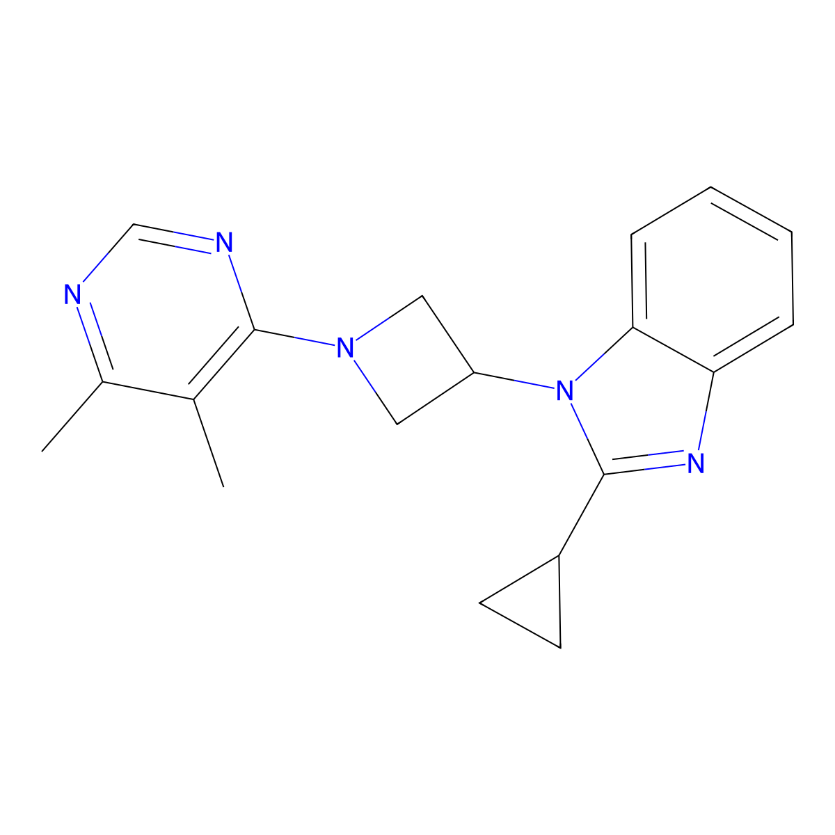 2-cyclopropyl-1-[1-(5,6-dimethylpyrimidin-4-yl)azetidin-3-yl]-1H-1,3-benzodiazole molecular structure, CAS 2380095-21-4