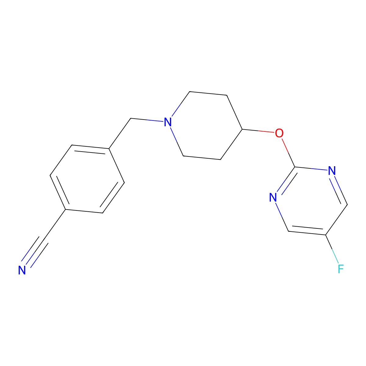 4-({4-[(5-Fluoropyrimidin-2-yl)oxy]piperidin-1-yl}methyl)benzonitrile molecular structure, CAS 2380095-22-5
