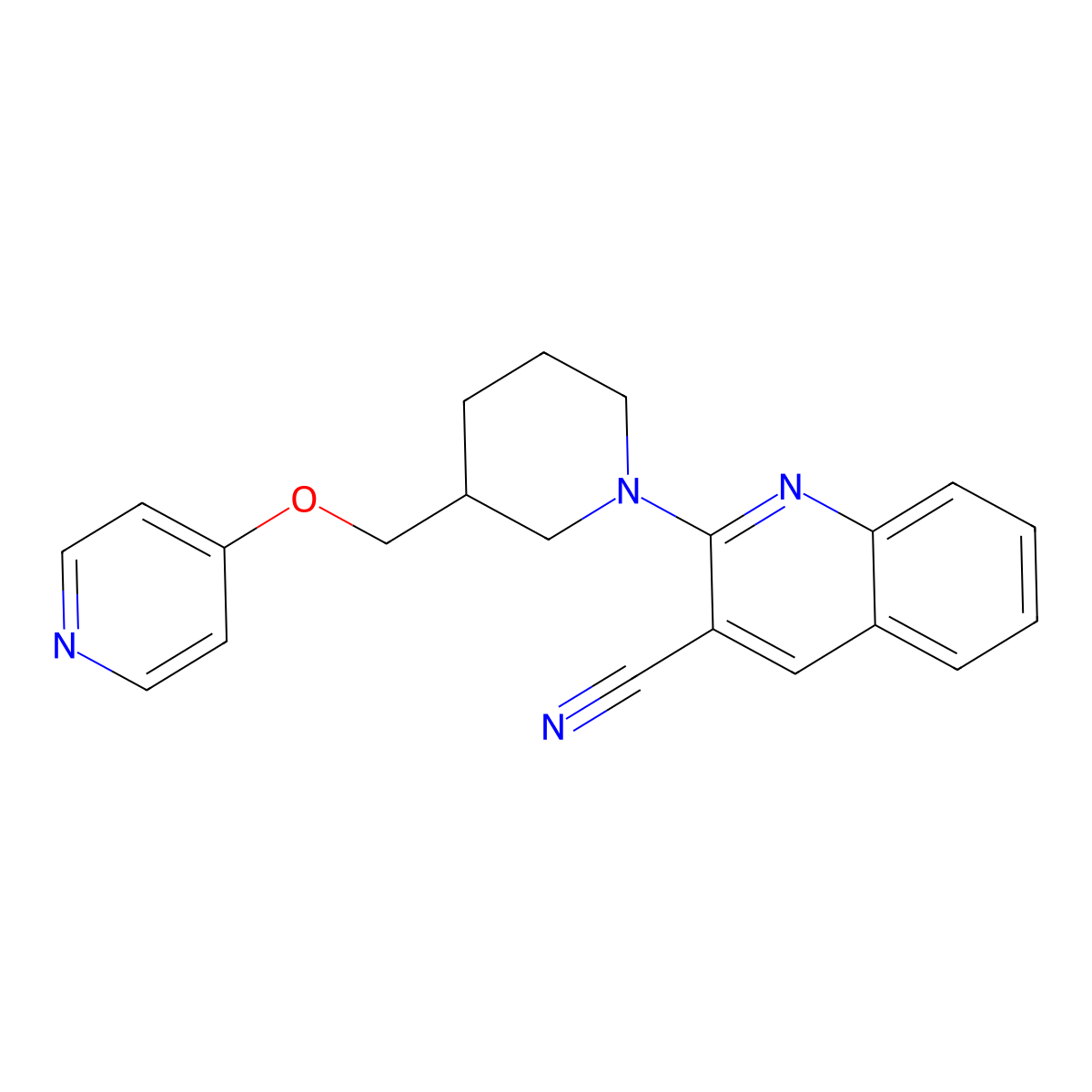 2-{3-[(Pyridin-4-yloxy)methyl]piperidin-1-yl}quinoline-3-carbonitrile molecular structure, CAS 2380095-28-1