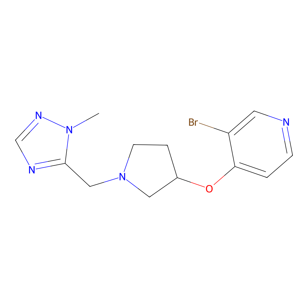 3-bromo-4-({1-[(1-methyl-1H-1,2,4-triazol-5-yl)methyl]pyrrolidin-3-yl}oxy)pyridine molecular structure, CAS 2380095-31-6