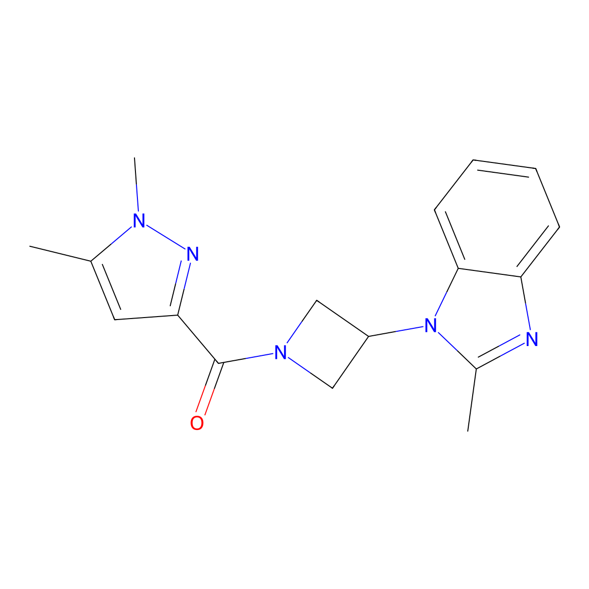 1-[1-(1,5-dimethyl-1H-pyrazole-3-carbonyl)azetidin-3-yl]-2-methyl-1H-1,3-benzodiazole molecular structure, CAS 2380095-36-1