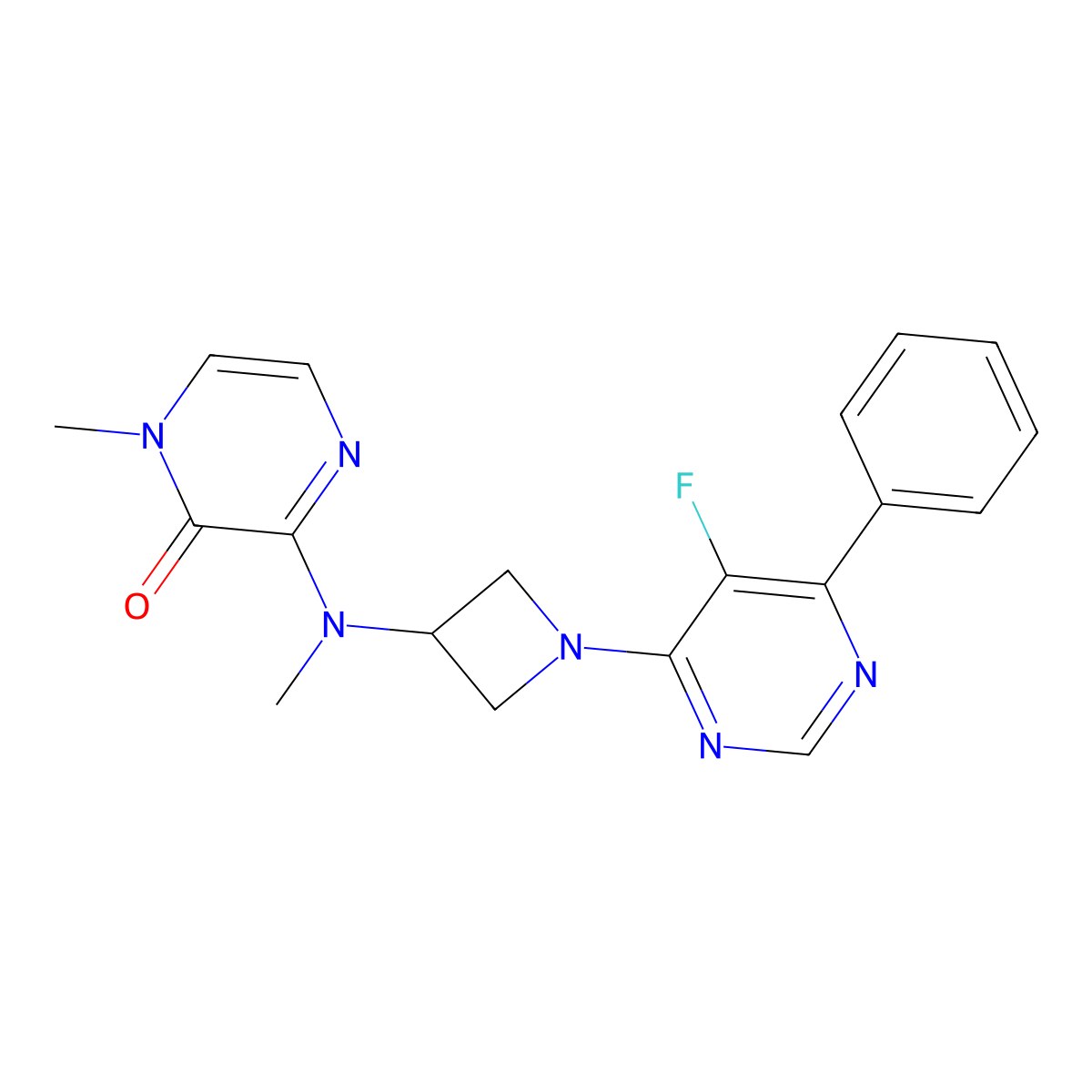 3-{[1-(5-Fluoro-6-phenylpyrimidin-4-yl)azetidin-3-yl](methyl)amino}-1-methyl-1,2-dihydropyrazin-2-one molecular structure, CAS 2380095-38-3