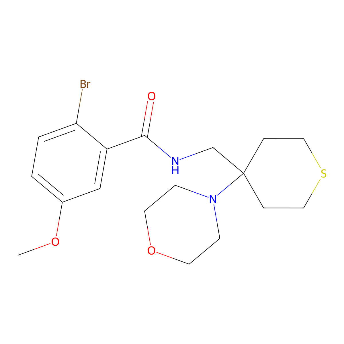2-bromo-5-methoxy-N-{[4-(morpholin-4-yl)thian-4-yl]methyl}benzamide molecular structure, CAS 2380095-46-3