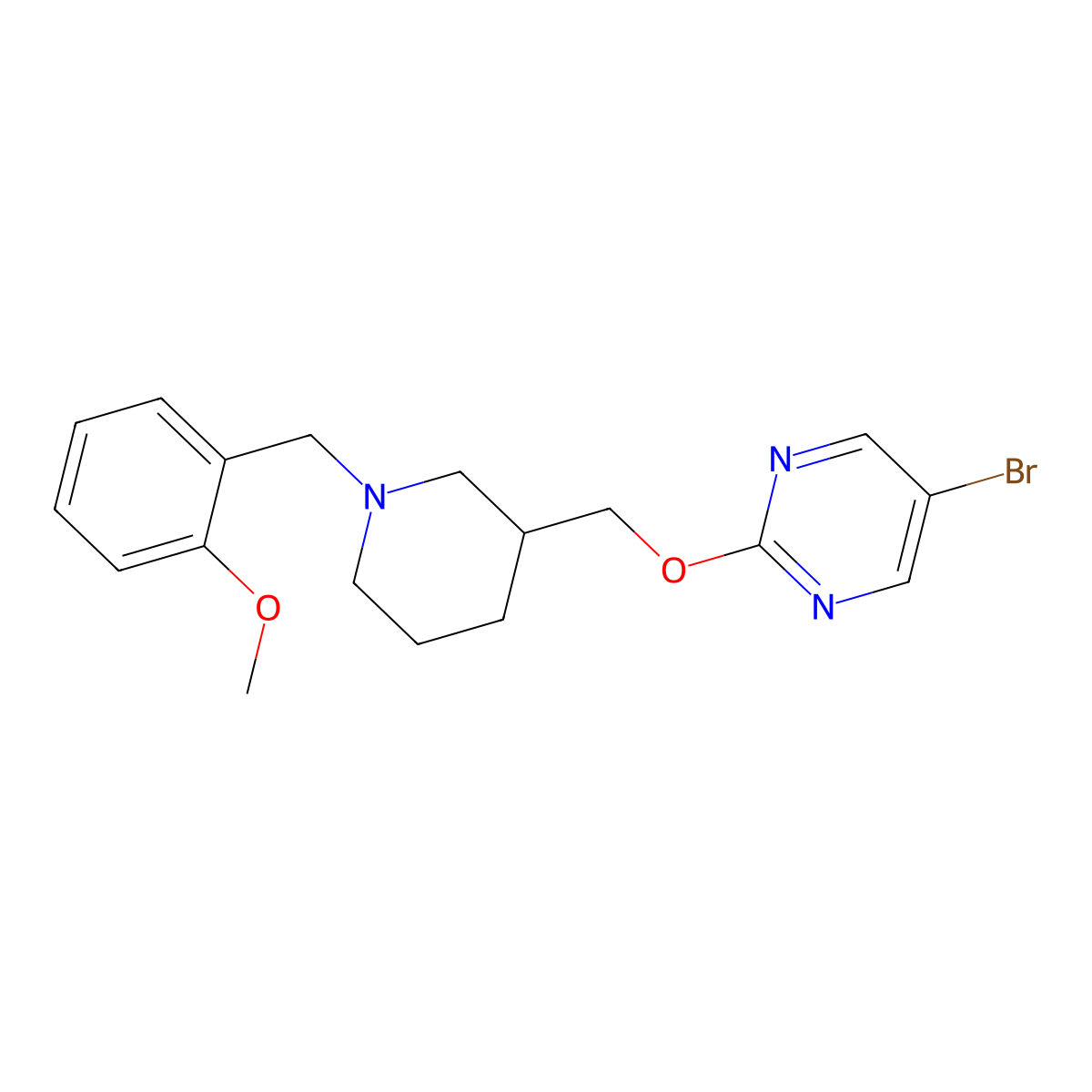 5-Bromo-2-({1-[(2-methoxyphenyl)methyl]piperidin-3-yl}methoxy)pyrimidine molecular structure, CAS 2380095-49-6