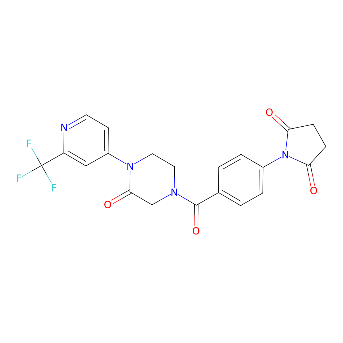 1-(4-{3-Oxo-4-[2-(trifluoromethyl)pyridin-4-yl]piperazine-1-carbonyl}phenyl)pyrrolidine-2,5-dione molecular structure, CAS 2380095-52-1