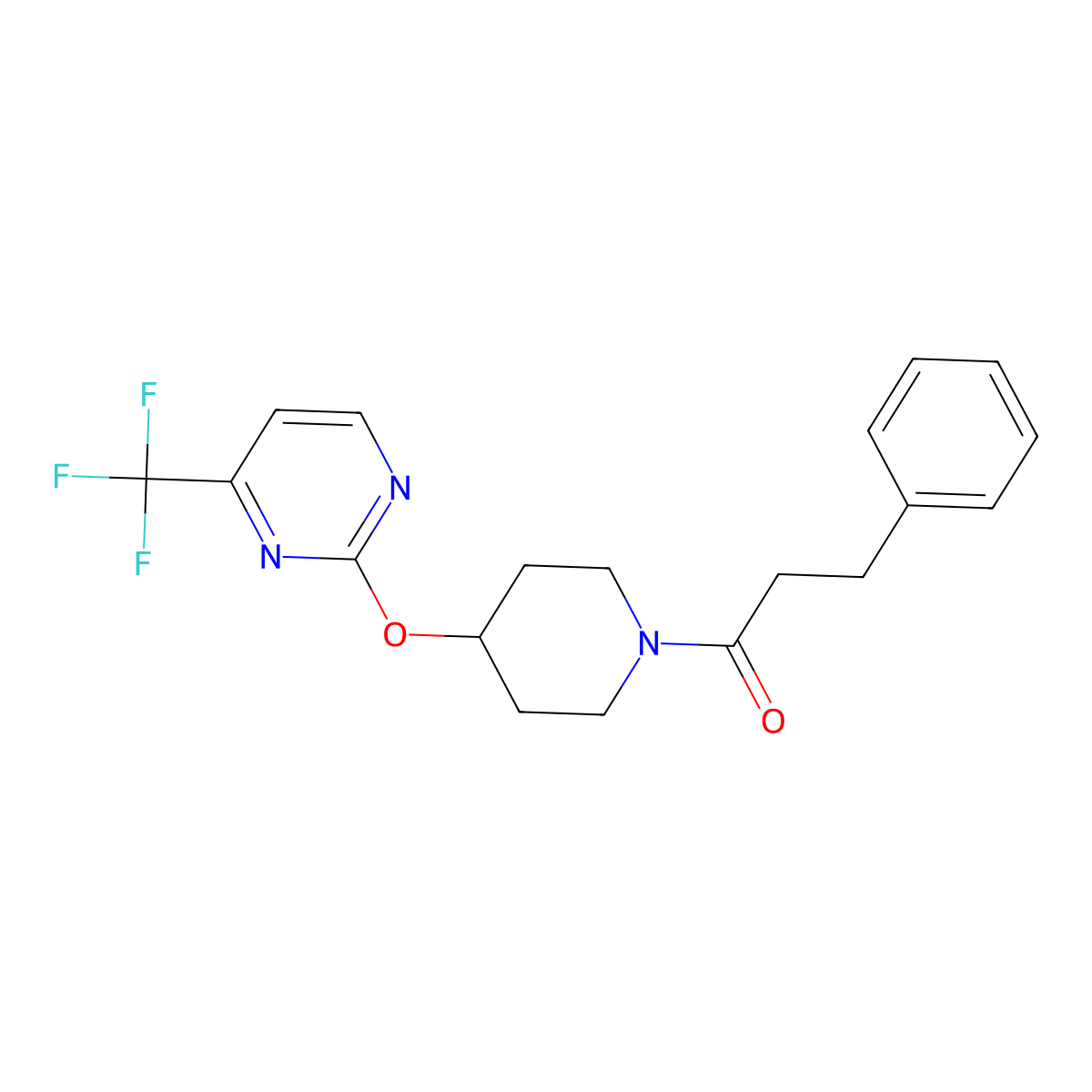 3-Phenyl-1-(4-{[4-(trifluoromethyl)pyrimidin-2-yl]oxy}piperidin-1-yl)propan-1-one molecular structure, CAS 2380095-55-4