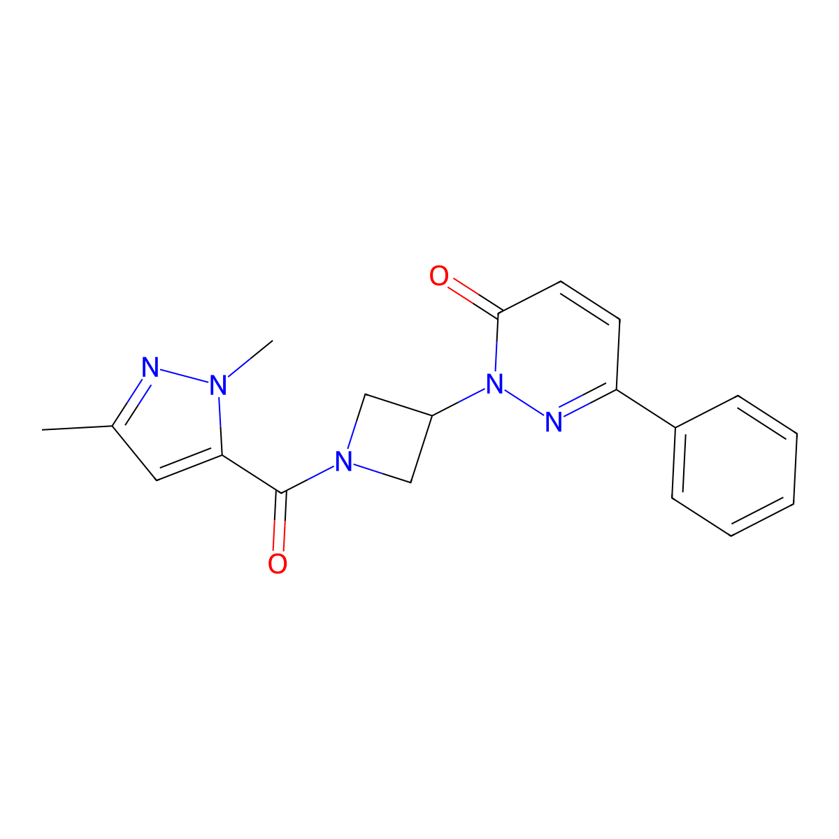 2-[1-(1,3-dimethyl-1H-pyrazole-5-carbonyl)azetidin-3-yl]-6-phenyl-2,3-dihydropyridazin-3-one molecular structure, CAS 2380095-56-5