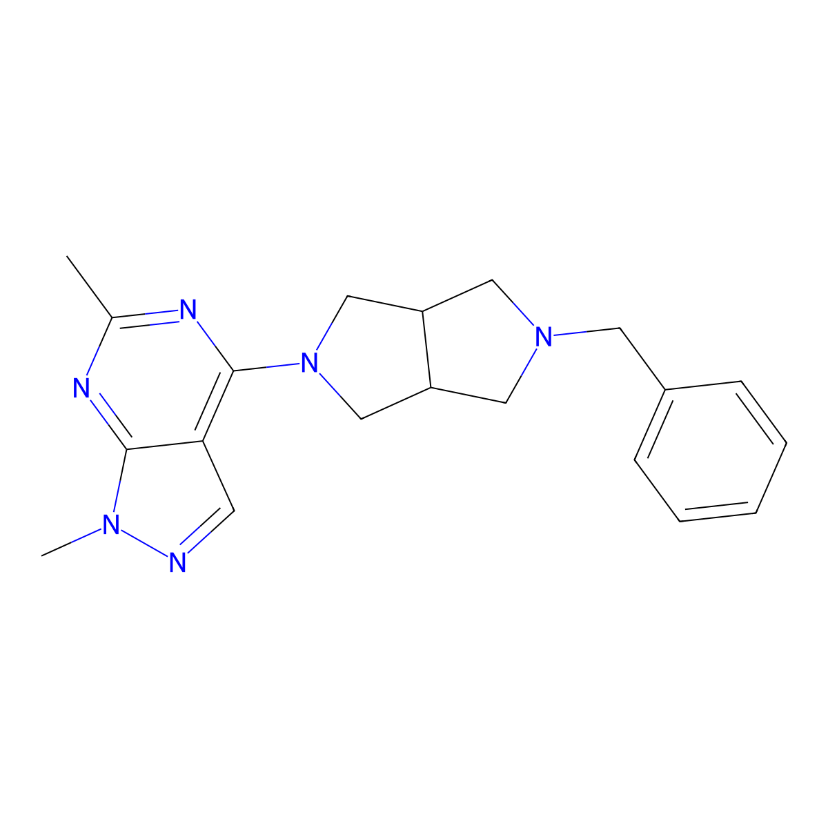 4-{5-benzyl-octahydropyrrolo[3,4-c]pyrrol-2-yl}-1,6-dimethyl-1H-pyrazolo[3,4-d]pyrimidine molecular structure, CAS 2380095-64-5