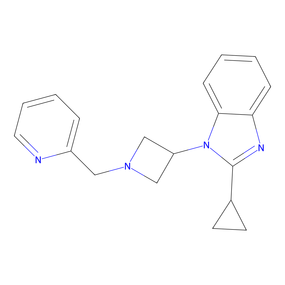 2-cyclopropyl-1-{1-[(pyridin-2-yl)methyl]azetidin-3-yl}-1H-1,3-benzodiazole molecular structure, CAS 2380095-65-6