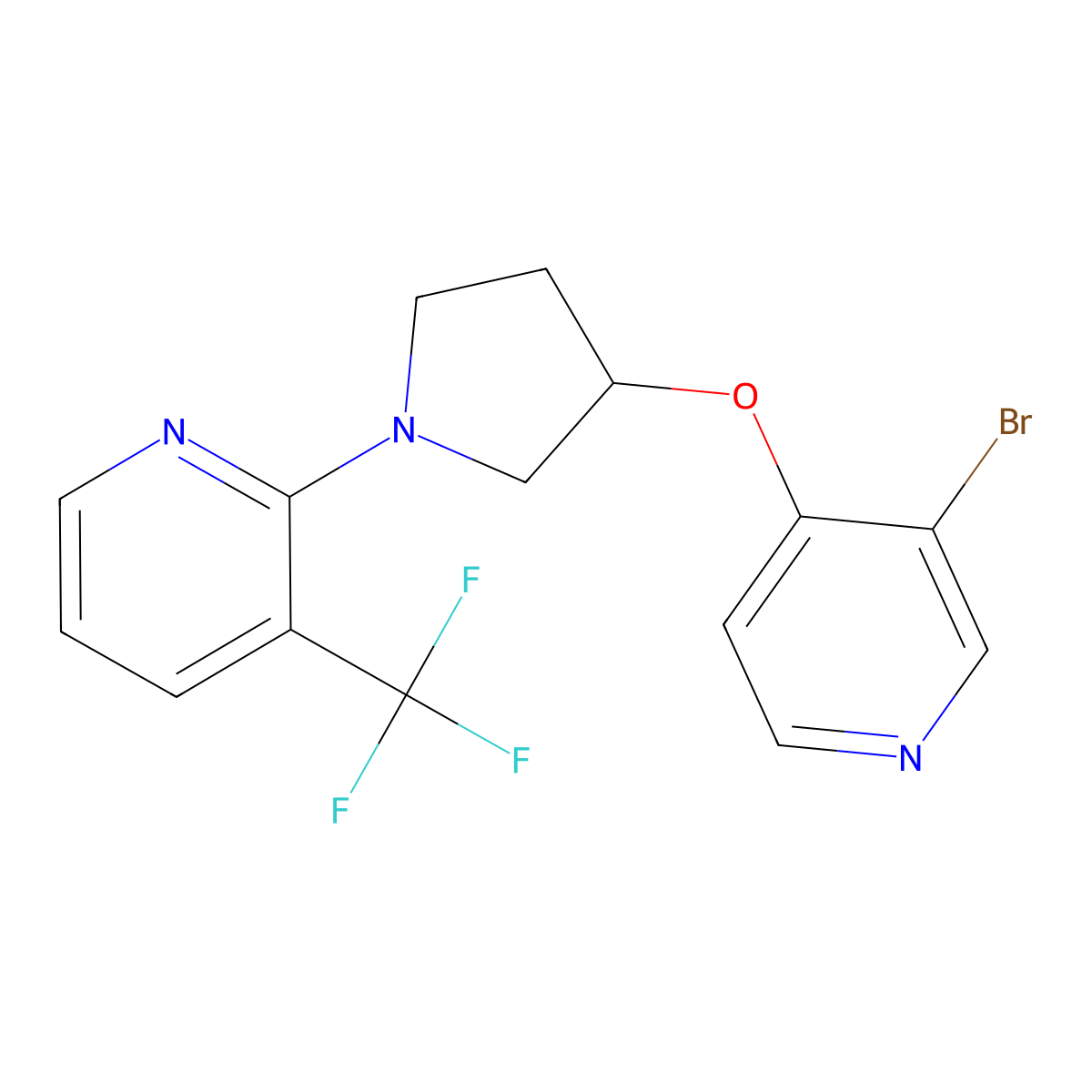 2-{3-[(3-Bromopyridin-4-yl)oxy]pyrrolidin-1-yl}-3-(trifluoromethyl)pyridine molecular structure, CAS 2380095-67-8