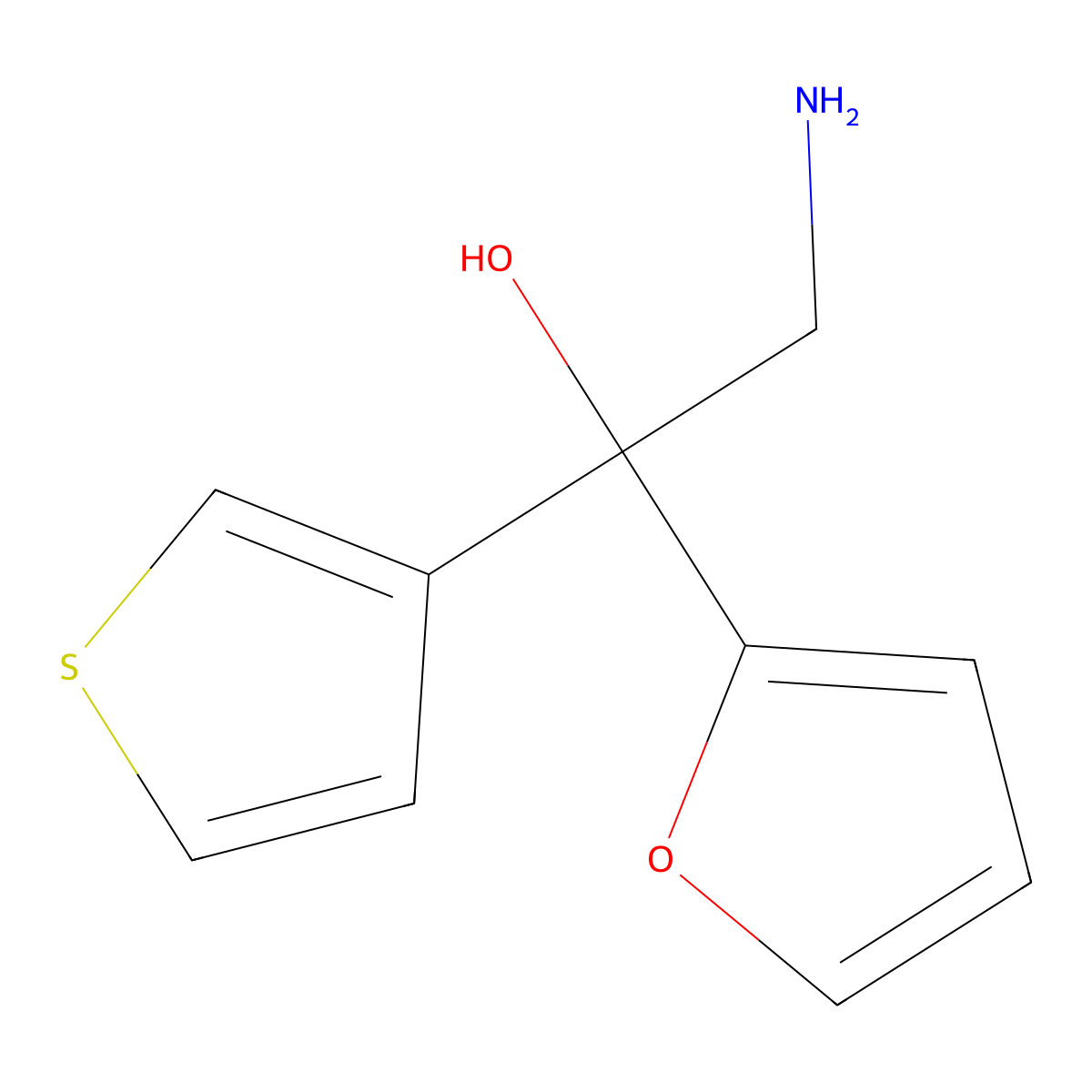 2-Amino-1-(furan-2-yl)-1-(thiophen-3-yl)ethan-1-ol molecular structure, CAS 2380095-74-7
