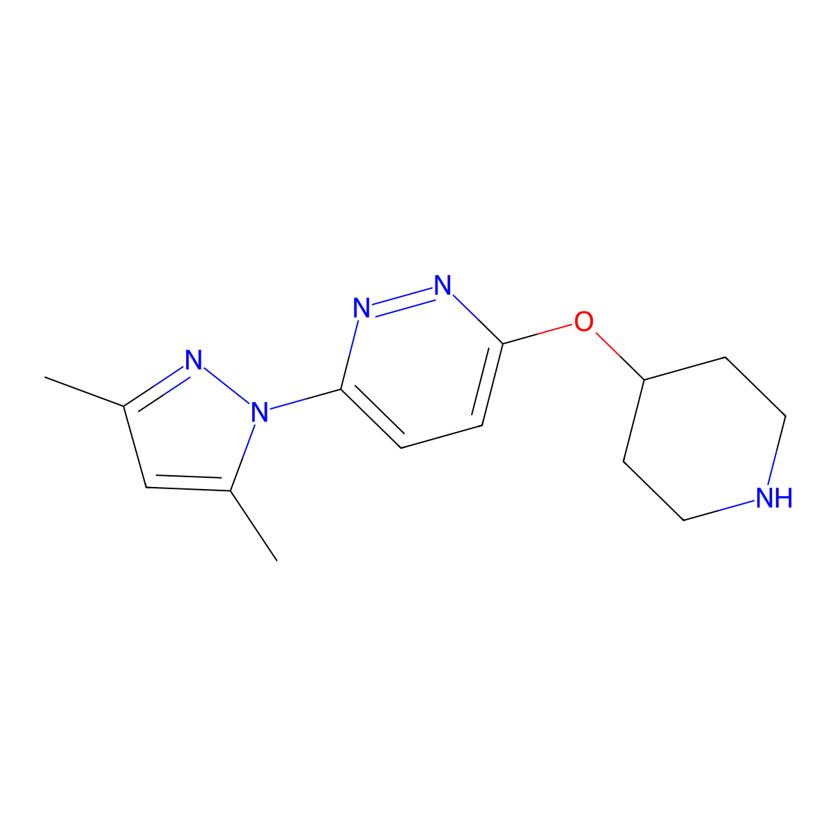 3-(3,5-dimethyl-1H-pyrazol-1-yl)-6-(piperidin-4-yloxy)pyridazine molecular structure, CAS 2380095-78-1