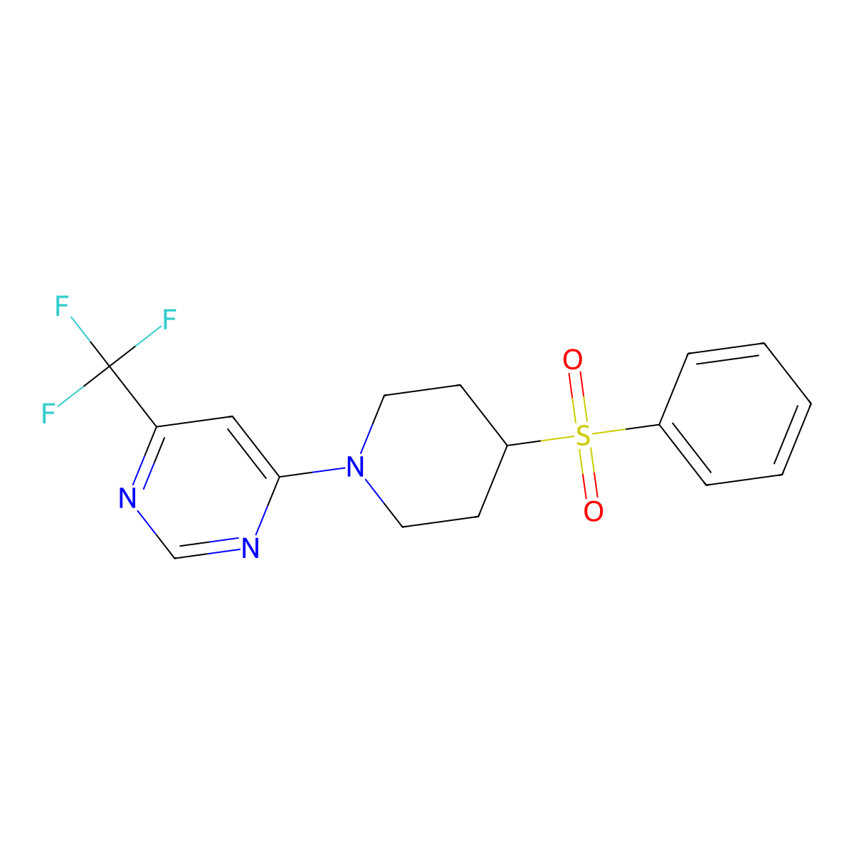 4-[4-(Benzenesulfonyl)piperidin-1-yl]-6-(trifluoromethyl)pyrimidine molecular structure, CAS 2380095-87-2