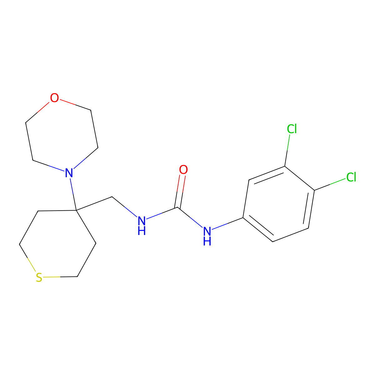 1-(3,4-Dichlorophenyl)-3-{[4-(morpholin-4-yl)thian-4-yl]methyl}urea molecular structure, CAS 2380095-88-3