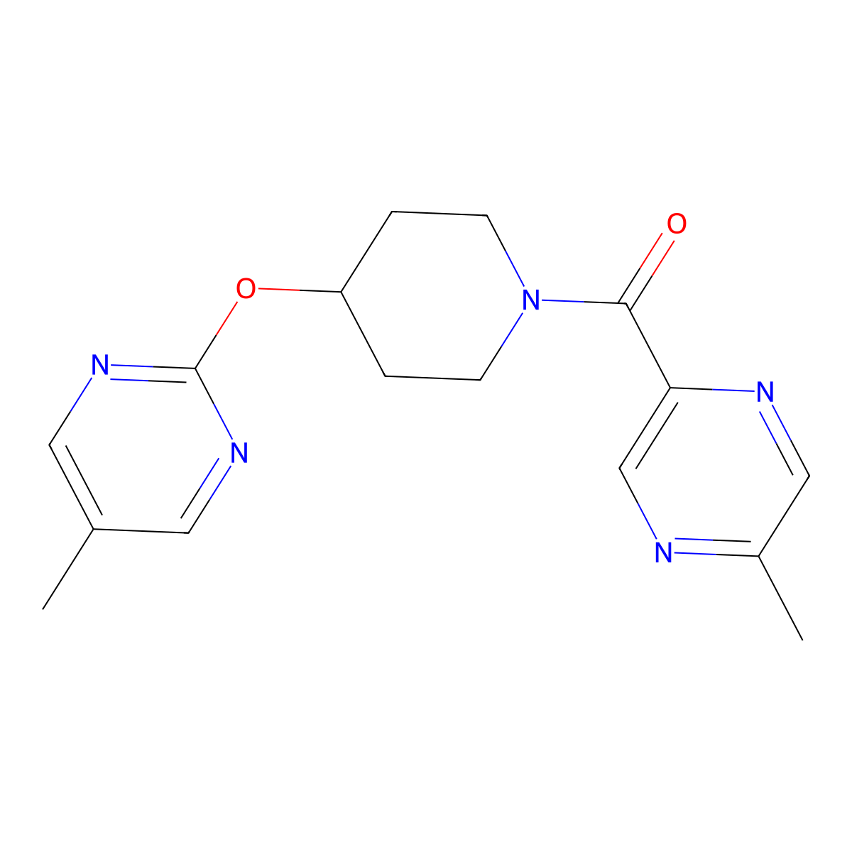 2-Methyl-5-{4-[(5-methylpyrimidin-2-yl)oxy]piperidine-1-carbonyl}pyrazine molecular structure, CAS 2380095-96-3