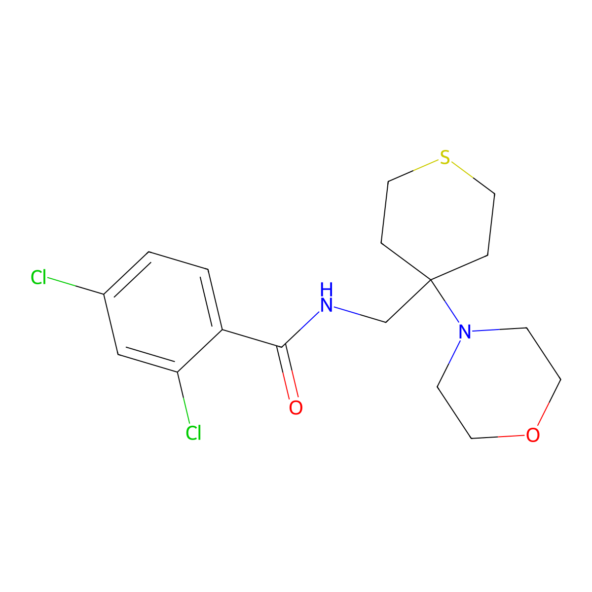 2,4-dichloro-N-{[4-(morpholin-4-yl)thian-4-yl]methyl}benzamide molecular structure, CAS 2380095-99-6