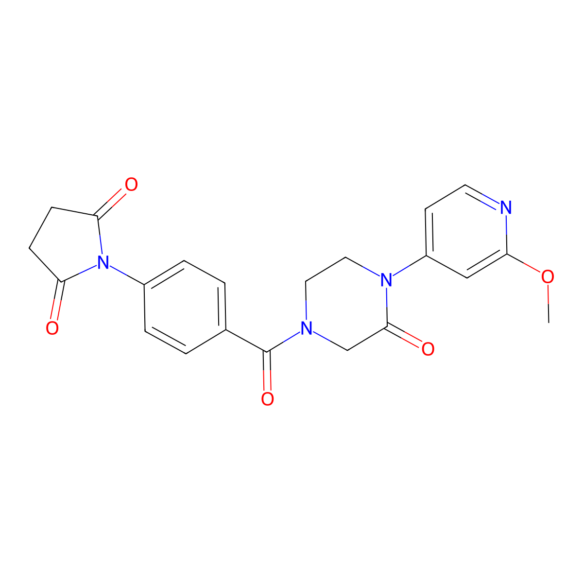 1-{4-[4-(2-Methoxypyridin-4-yl)-3-oxopiperazine-1-carbonyl]phenyl}pyrrolidine-2,5-dione molecular structure, CAS 2380096-05-7