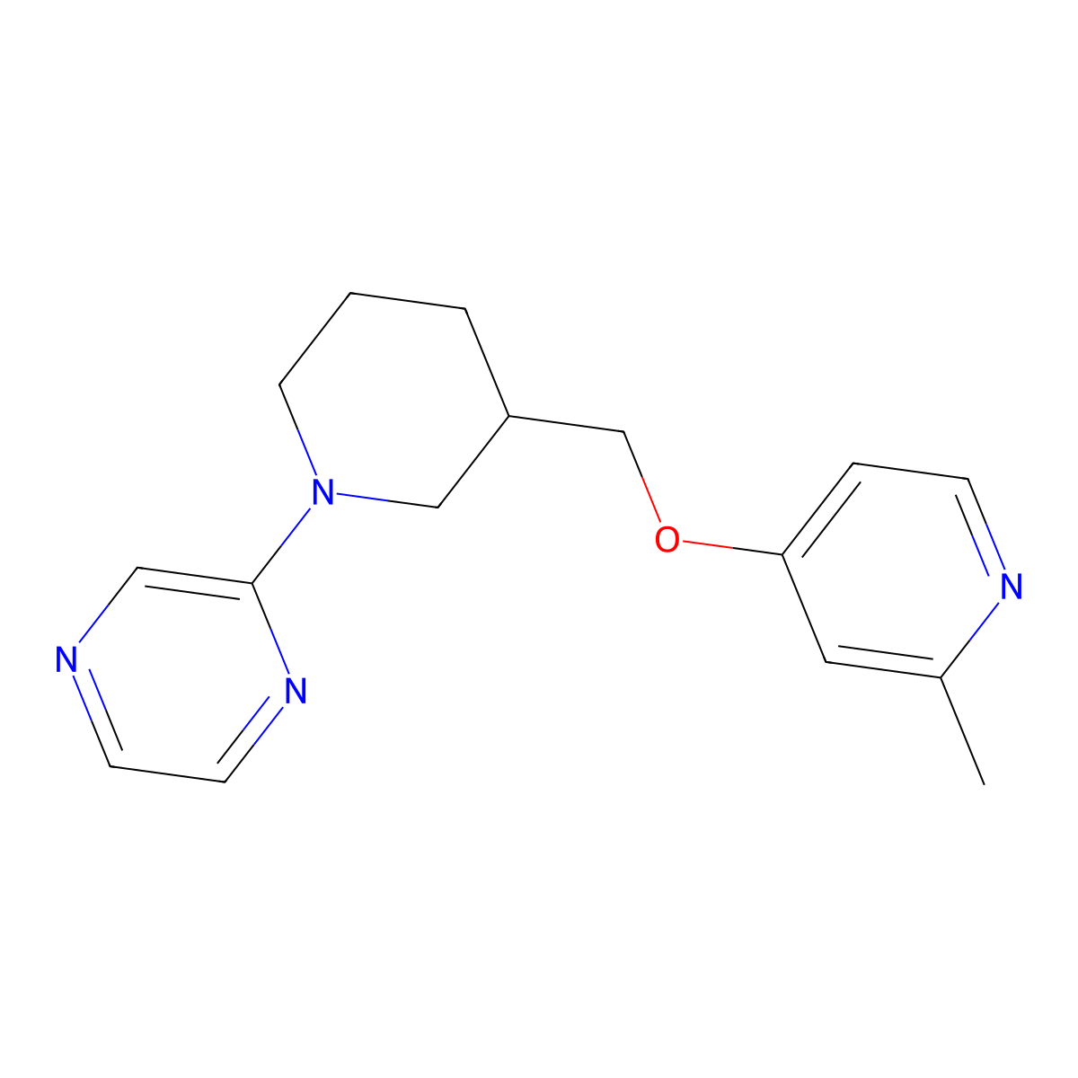 2-(3-{[(2-Methylpyridin-4-yl)oxy]methyl}piperidin-1-yl)pyrazine molecular structure, CAS 2380096-14-8