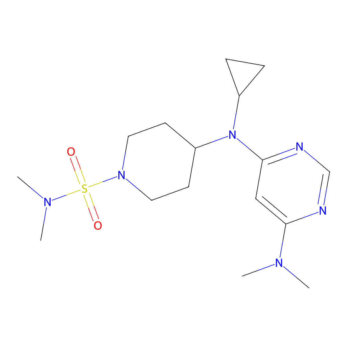 4-{cyclopropyl[6-(dimethylamino)pyrimidin-4-yl]amino}-N,N-dimethylpiperidine-1-sulfonamide molecular structure, CAS 2380096-17-1
