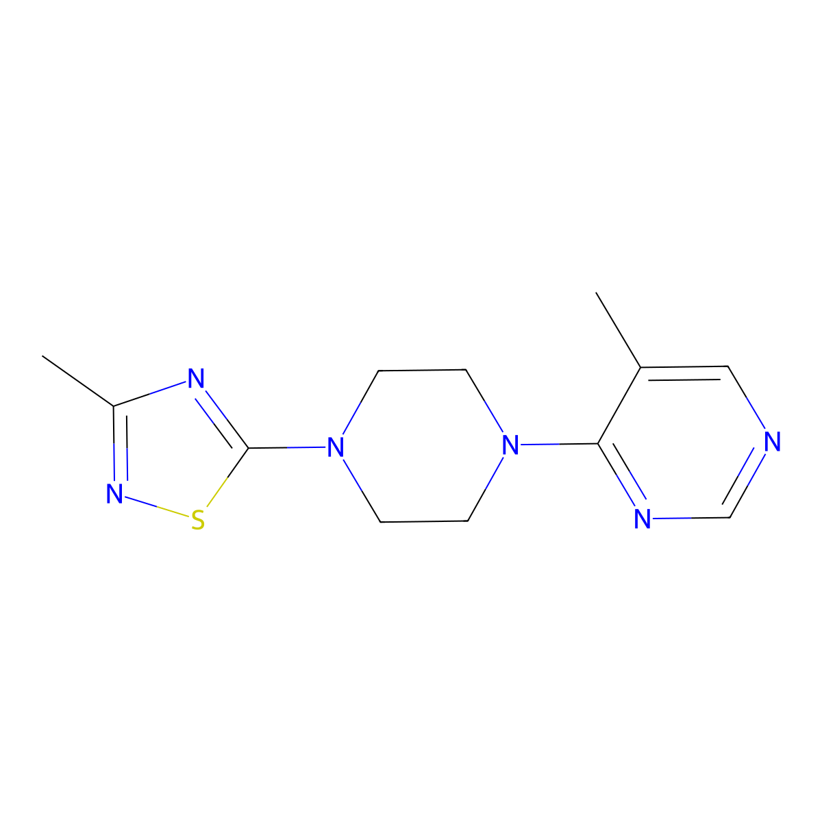 5-Methyl-4-[4-(3-methyl-1,2,4-thiadiazol-5-yl)piperazin-1-yl]pyrimidine molecular structure, CAS 2380096-29-5