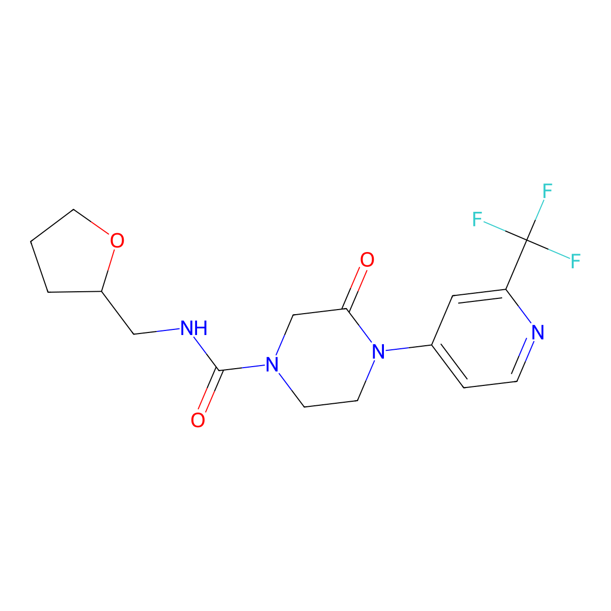 3-oxo-N-[(oxolan-2-yl)methyl]-4-[2-(trifluoromethyl)pyridin-4-yl]piperazine-1-carboxamide molecular structure, CAS 2380096-38-6