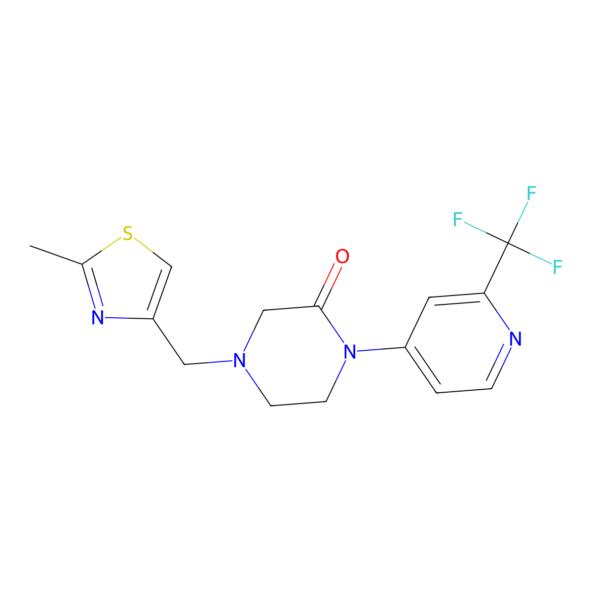 4-[(2-Methyl-1,3-thiazol-4-yl)methyl]-1-[2-(trifluoromethyl)pyridin-4-yl]piperazin-2-one molecular structure, CAS 2380096-44-4