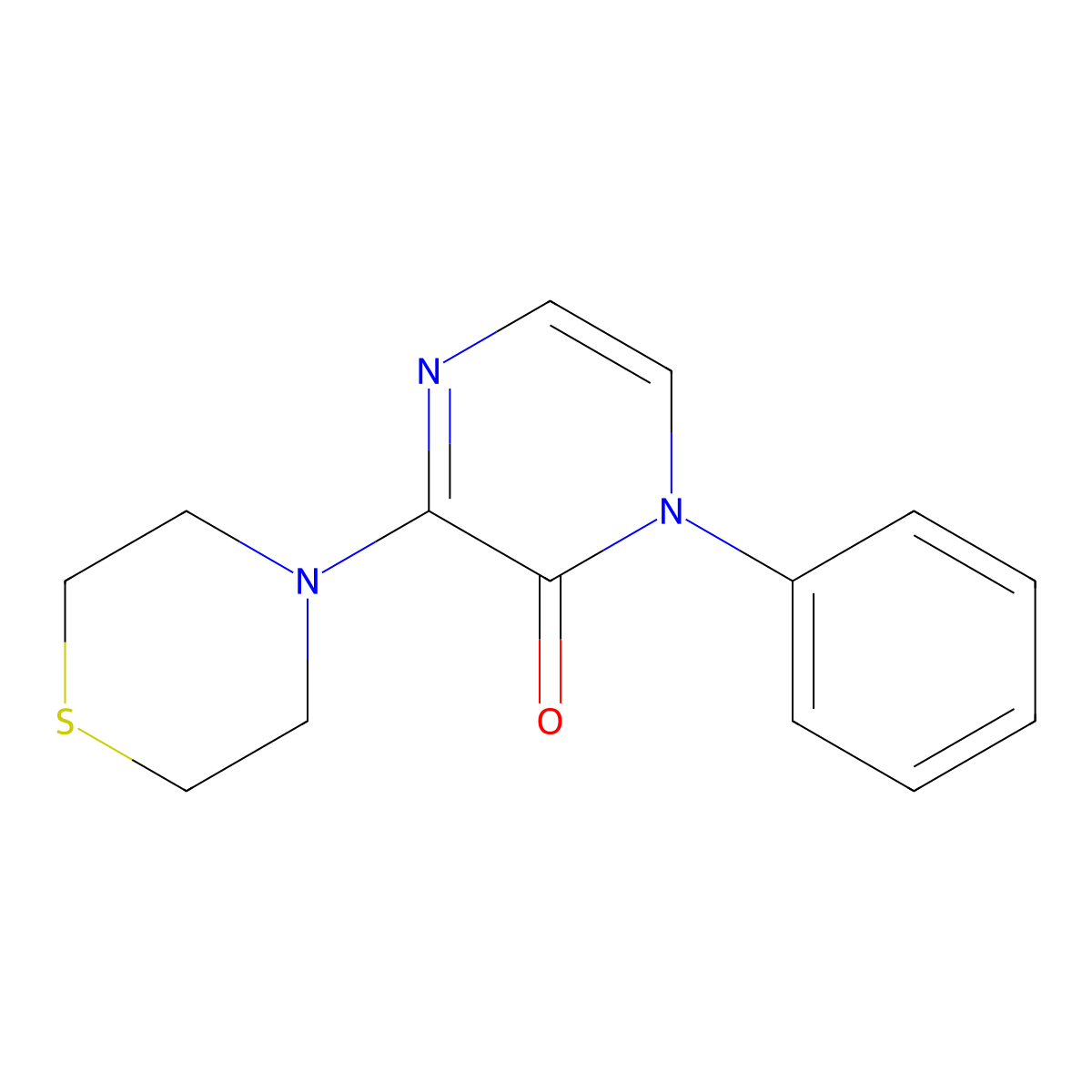 1-Phenyl-3-(thiomorpholin-4-yl)-1,2-dihydropyrazin-2-one molecular structure, CAS 2380096-47-7