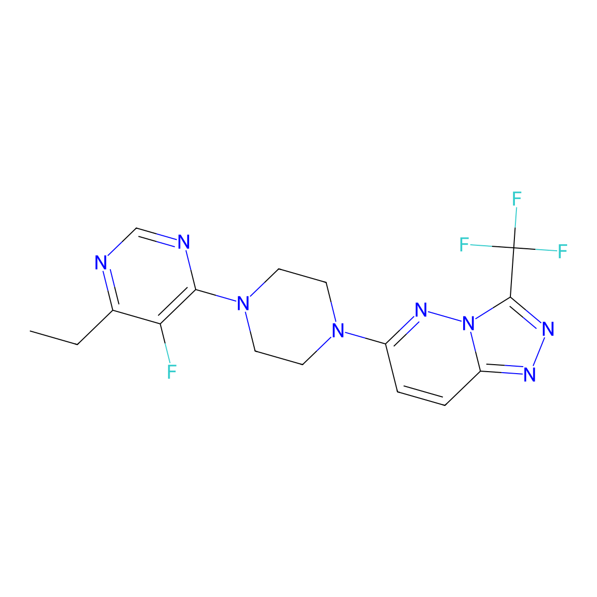 4-Ethyl-5-fluoro-6-{4-[3-(trifluoromethyl)-[1,2,4]triazolo[4,3-b]pyridazin-6-yl]piperazin-1-yl}pyrimidine molecular structure, CAS 2380096-49-9
