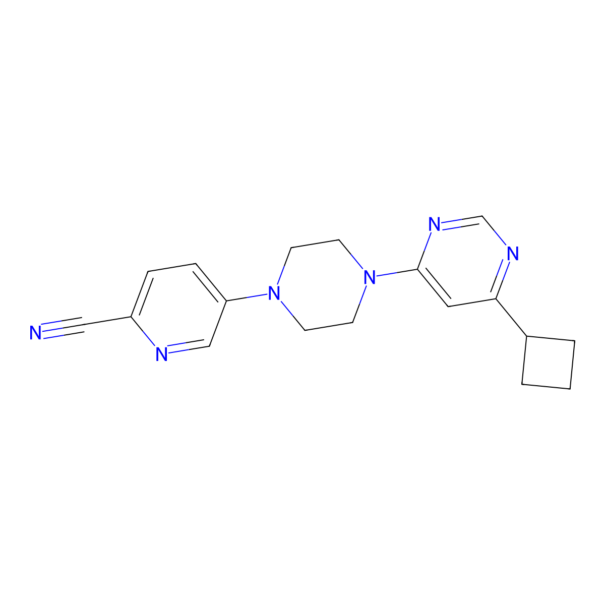 5-[4-(6-Cyclobutylpyrimidin-4-yl)piperazin-1-yl]pyridine-2-carbonitrile molecular structure, CAS 2380096-54-6