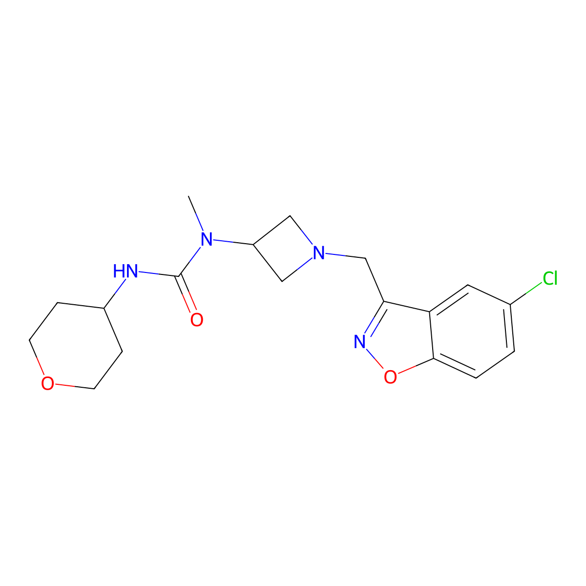 3-{1-[(5-Chloro-1,2-benzoxazol-3-yl)methyl]azetidin-3-yl}-3-methyl-1-(oxan-4-yl)urea molecular structure, CAS 2380096-55-7