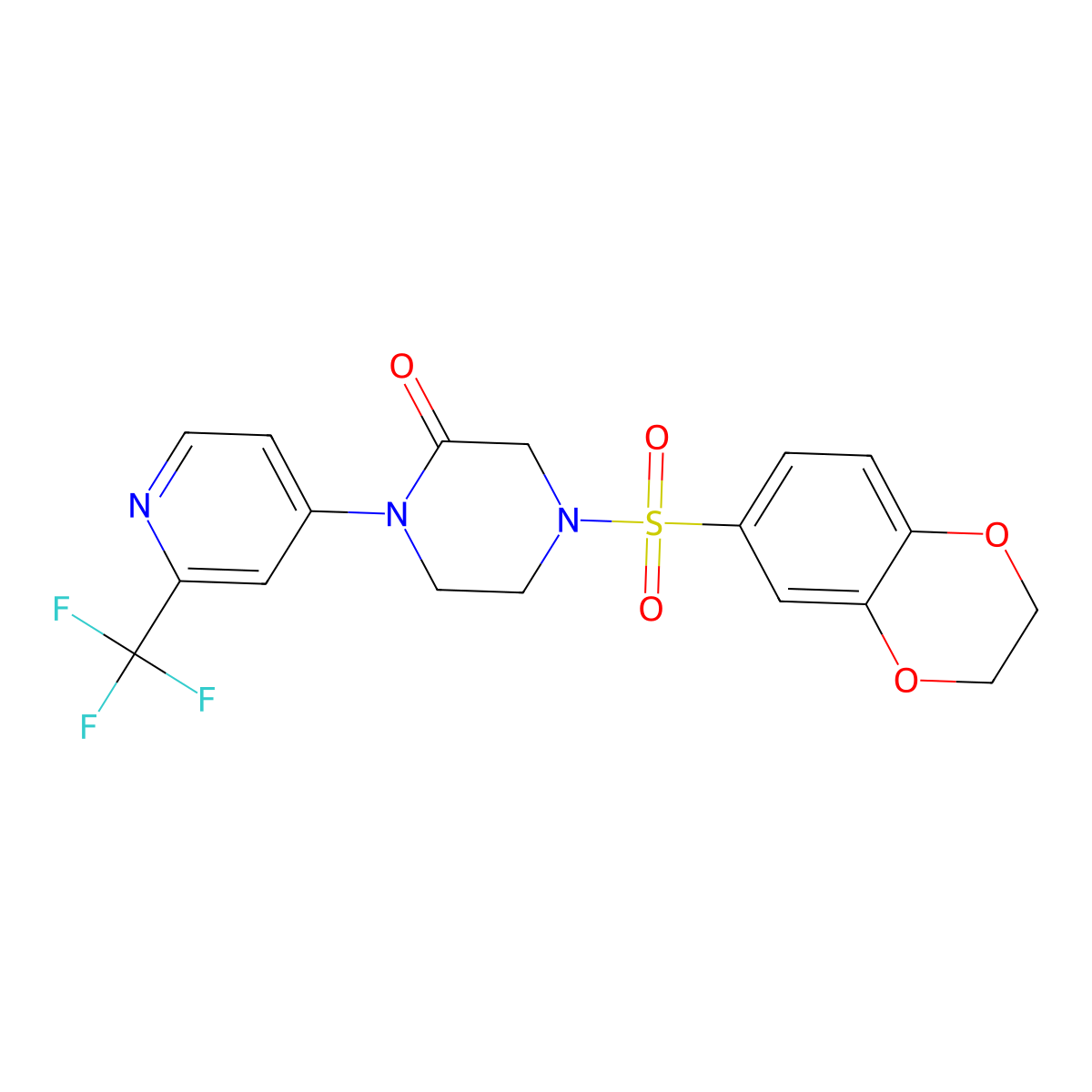 4-(2,3-Dihydro-1,4-benzodioxine-6-sulfonyl)-1-[2-(trifluoromethyl)pyridin-4-yl]piperazin-2-one molecular structure, CAS 2380096-62-6