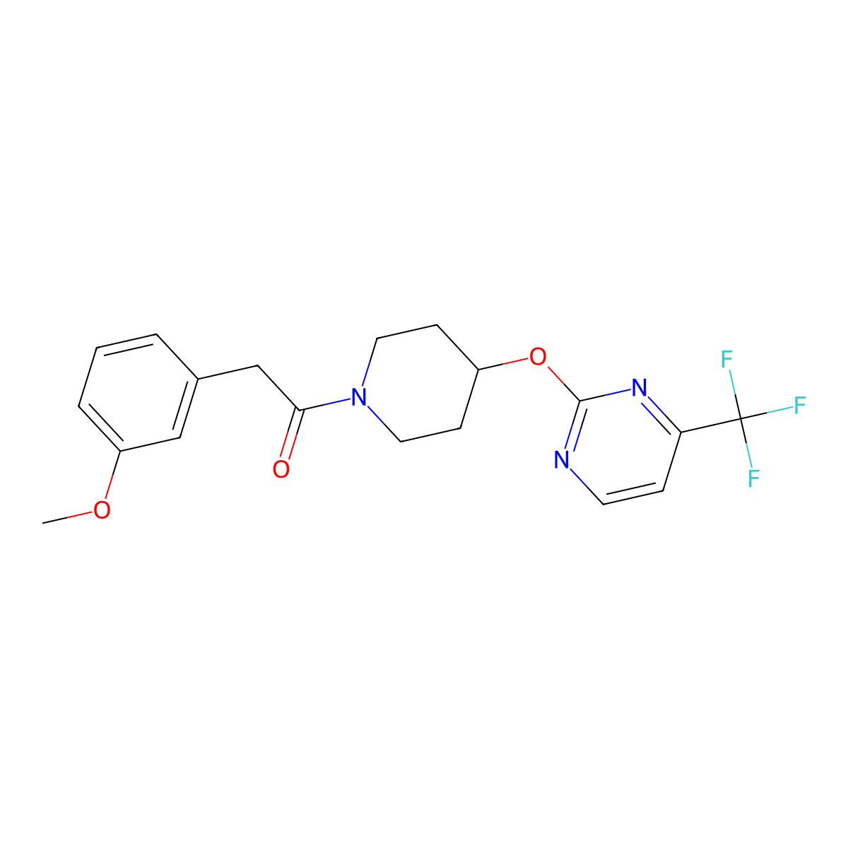2-(3-Methoxyphenyl)-1-(4-{[4-(trifluoromethyl)pyrimidin-2-yl]oxy}piperidin-1-yl)ethan-1-one molecular structure, CAS 2380096-68-2