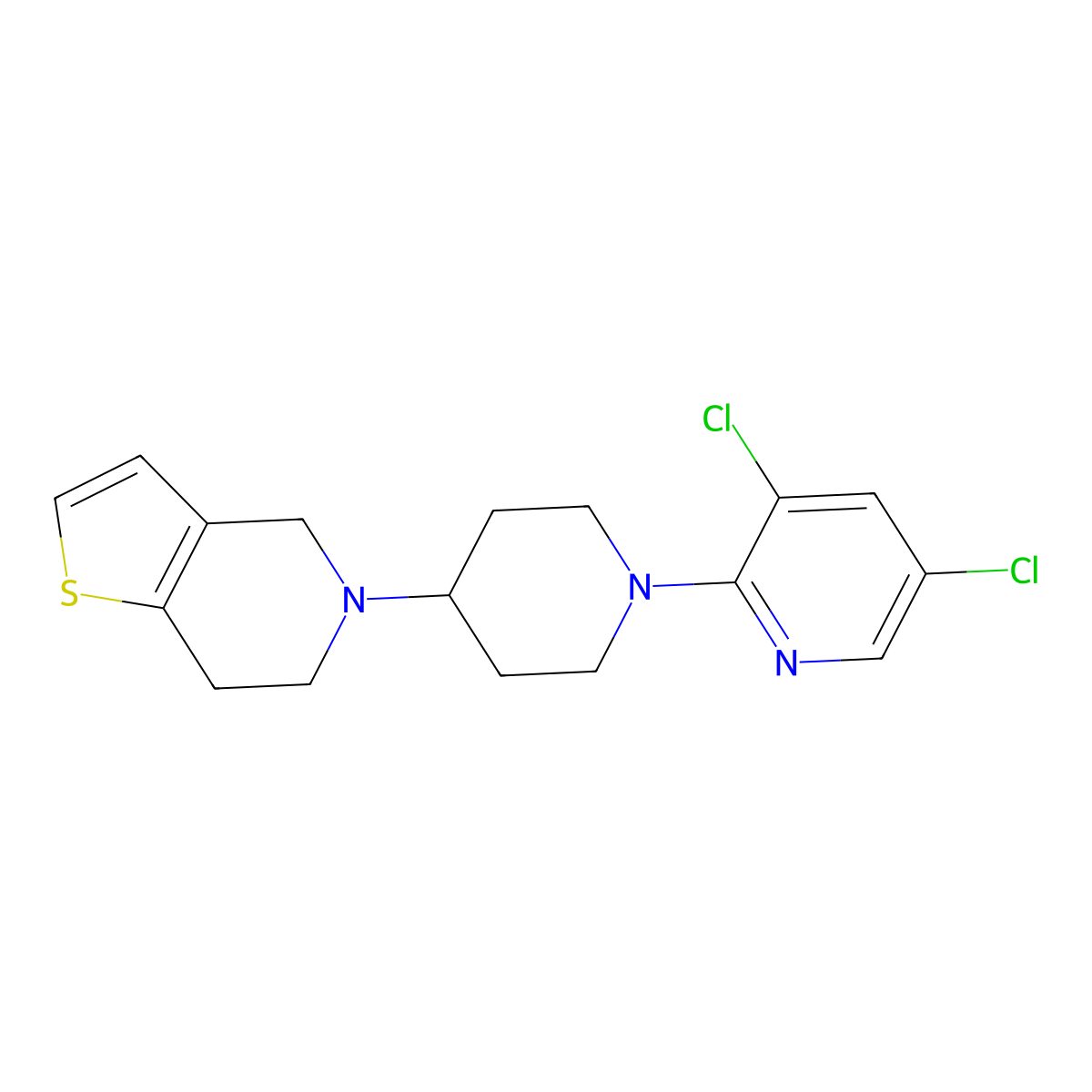 3,5-dichloro-2-(4-{4H,5H,6H,7H-thieno[3,2-c]pyridin-5-yl}piperidin-1-yl)pyridine molecular structure, CAS 2380096-69-3