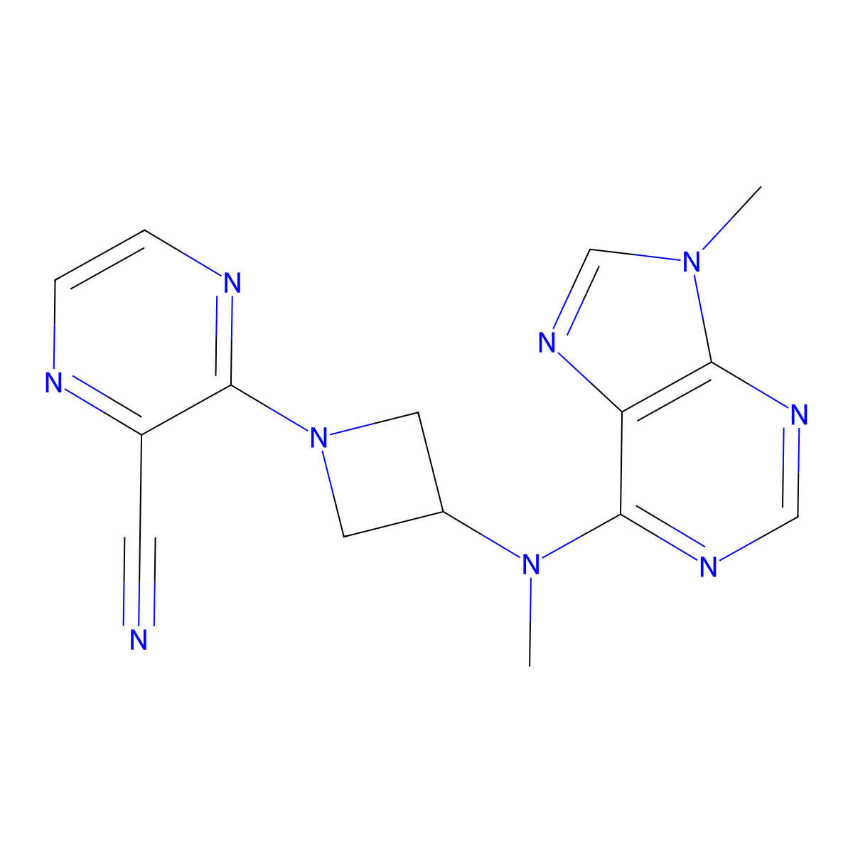 3-{3-[methyl(9-methyl-9H-purin-6-yl)amino]azetidin-1-yl}pyrazine-2-carbonitrile molecular structure, CAS 2380096-74-0