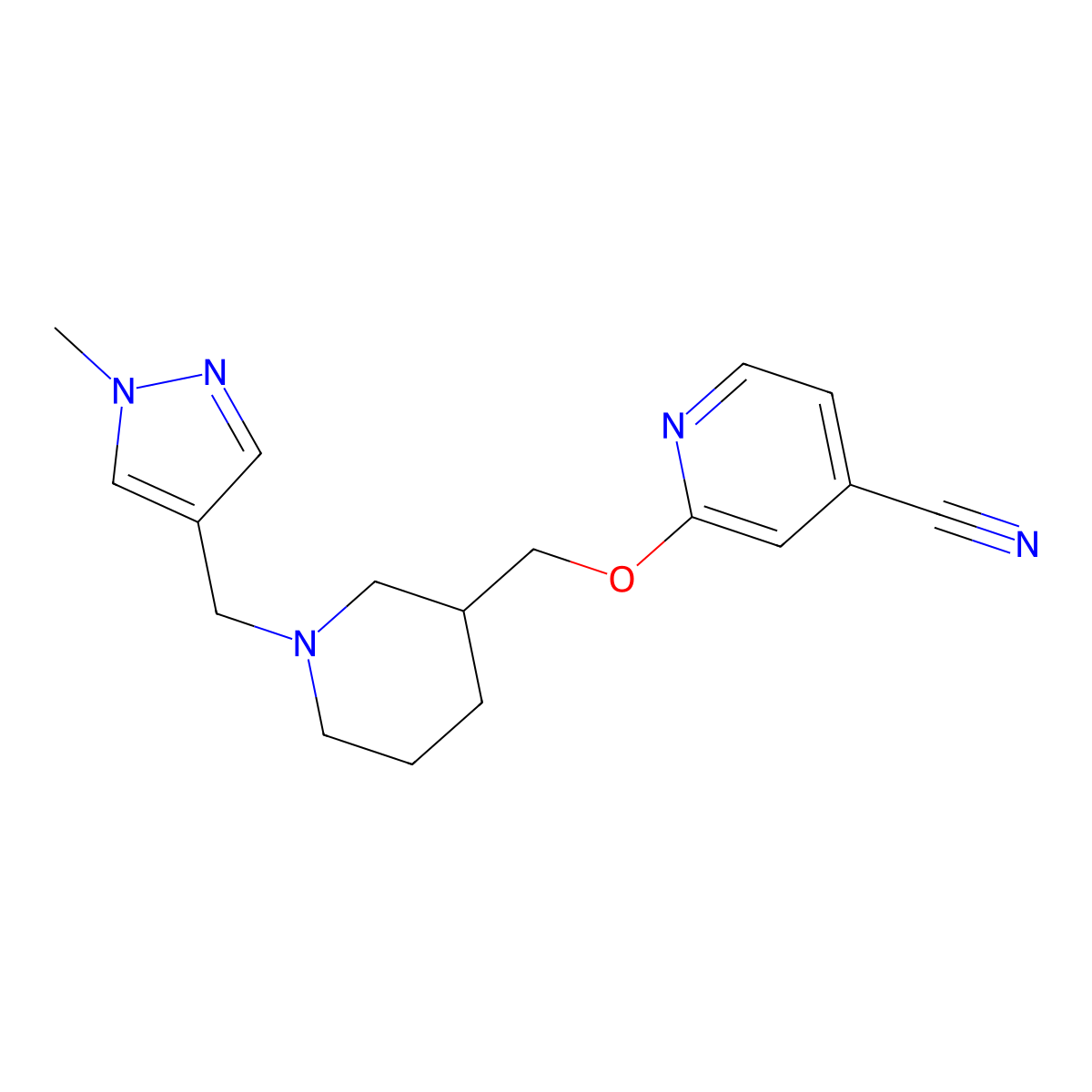 2-({1-[(1-methyl-1H-pyrazol-4-yl)methyl]piperidin-3-yl}methoxy)pyridine-4-carbonitrile molecular structure, CAS 2380096-76-2