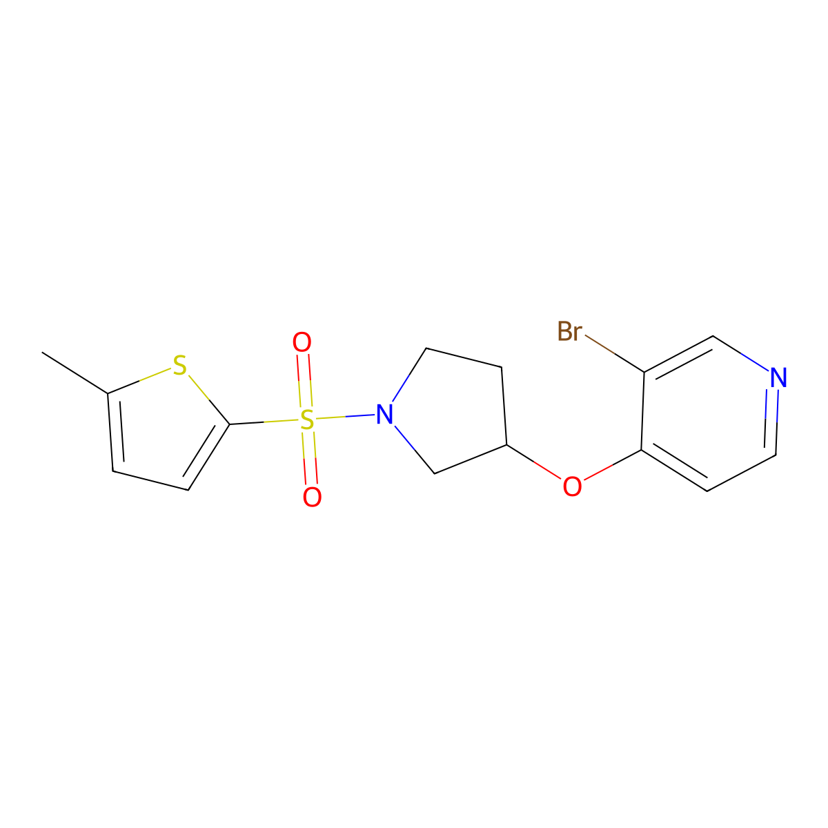 3-Bromo-4-({1-[(5-methylthiophen-2-yl)sulfonyl]pyrrolidin-3-yl}oxy)pyridine molecular structure, CAS 2380096-77-3