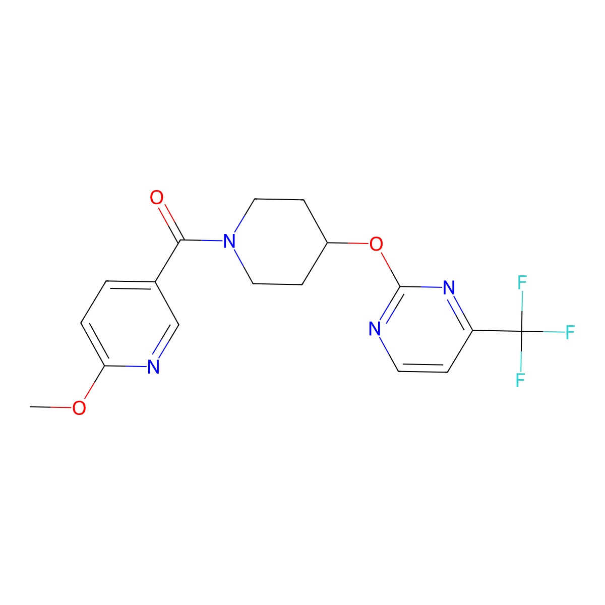 2-{[1-(6-Methoxypyridine-3-carbonyl)piperidin-4-yl]oxy}-4-(trifluoromethyl)pyrimidine molecular structure, CAS 2380096-78-4