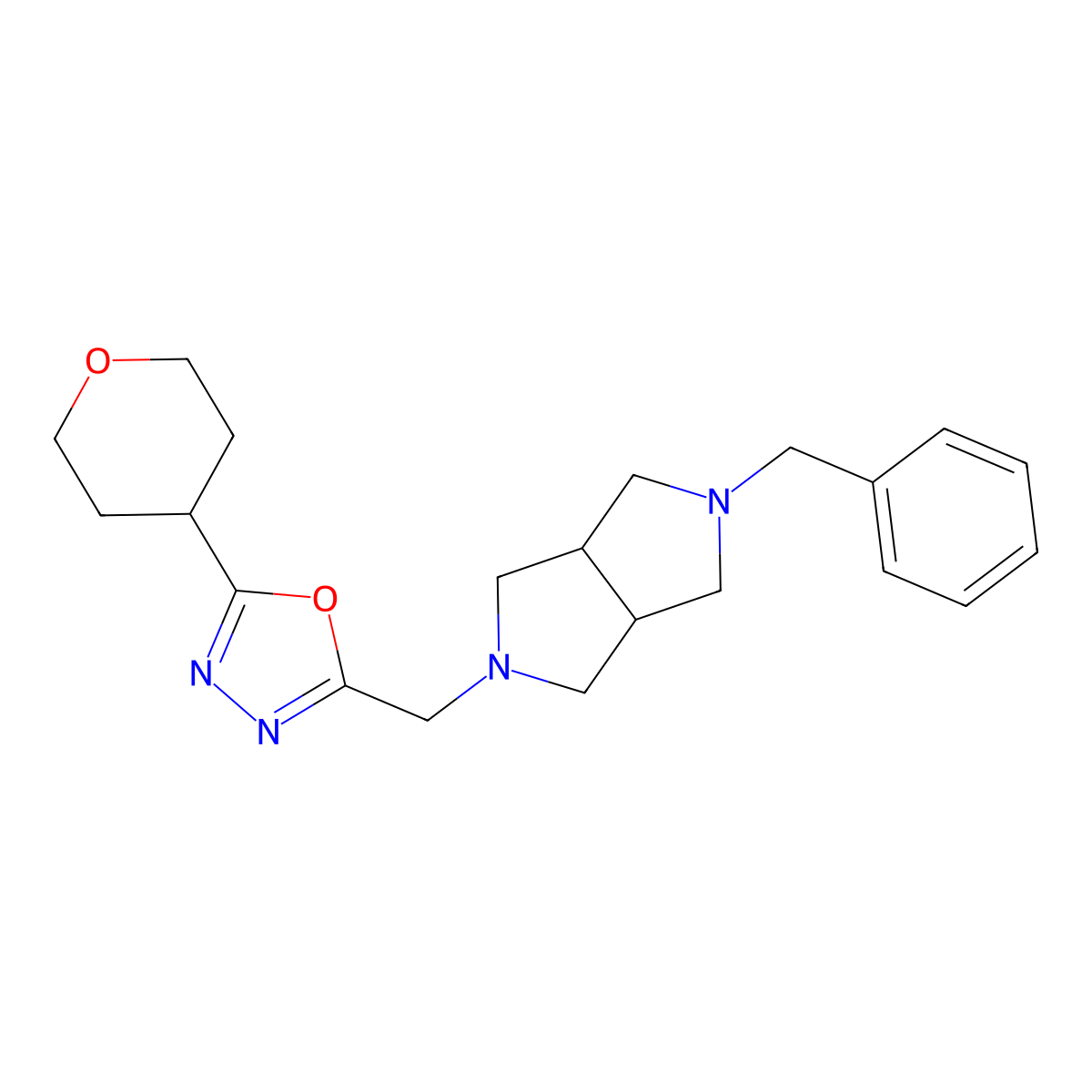 2-({5-Benzyl-octahydropyrrolo[3,4-c]pyrrol-2-yl}methyl)-5-(oxan-4-yl)-1,3,4-oxadiazole molecular structure, CAS 2380096-85-3