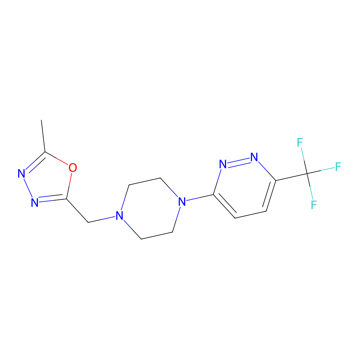 3-{4-[(5-Methyl-1,3,4-oxadiazol-2-yl)methyl]piperazin-1-yl}-6-(trifluoromethyl)pyridazine molecular structure, CAS 2380096-91-1