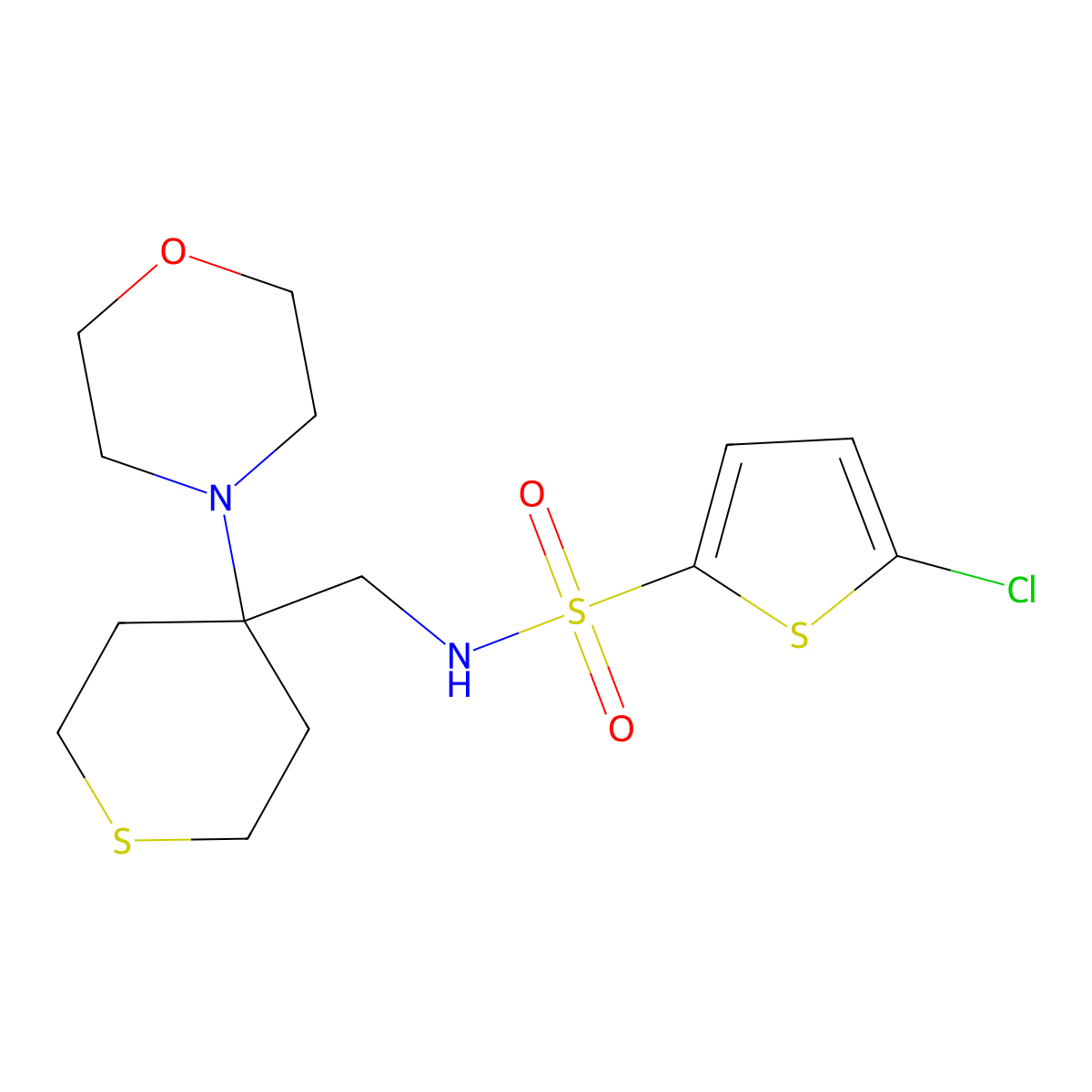 5-chloro-N-{[4-(morpholin-4-yl)thian-4-yl]methyl}thiophene-2-sulfonamide molecular structure, CAS 2380096-94-4