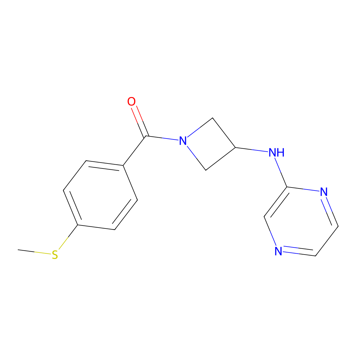 N-{1-[4-(methylsulfanyl)benzoyl]azetidin-3-yl}pyrazin-2-amine molecular structure, CAS 2380097-00-5